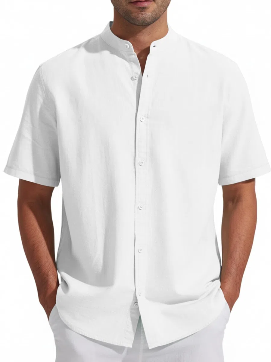 Friptspyg Leinenhemd Herren Kurzarm Baumwolle Leinen Hemd Freizeit Sommerhemd Button-Down Strandhemd