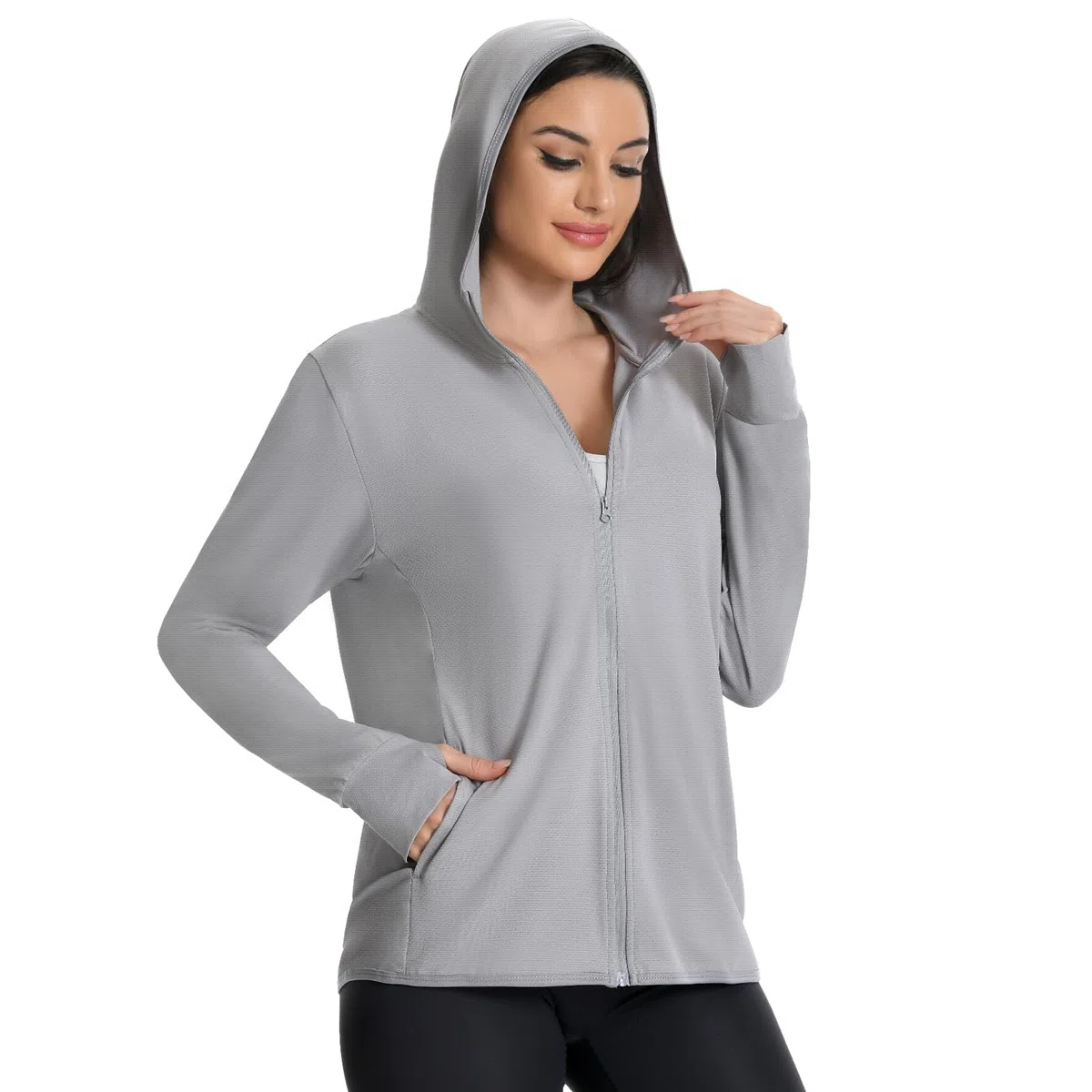 UV Schutz Jacke Damen, SPF UPF50+ Leichte Sun Hoodie | Sonnenschutz Kleidung, Schnelltrocknend, 4 Taschen und Daumenloch