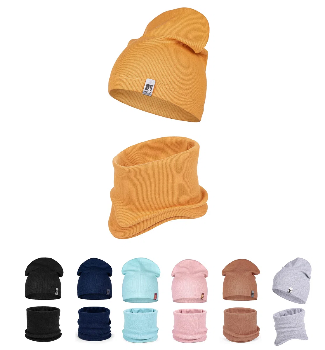 HEYO Kinder Beanie Mütze Schlauchschal Set für Mädchen Jungen Frühling Strickmütze Schal