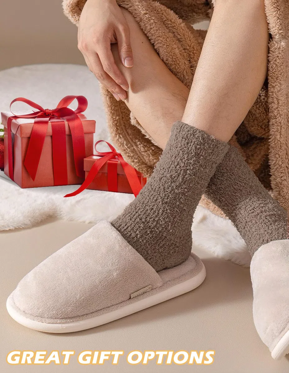 Josnown Kuschelsocken Damen Flauschige Socken aus Korallenfleece Winter Dicke Warme Haussocken 5 Paar Kuschlige Bettsocken Schlafsocken Größe 35-41