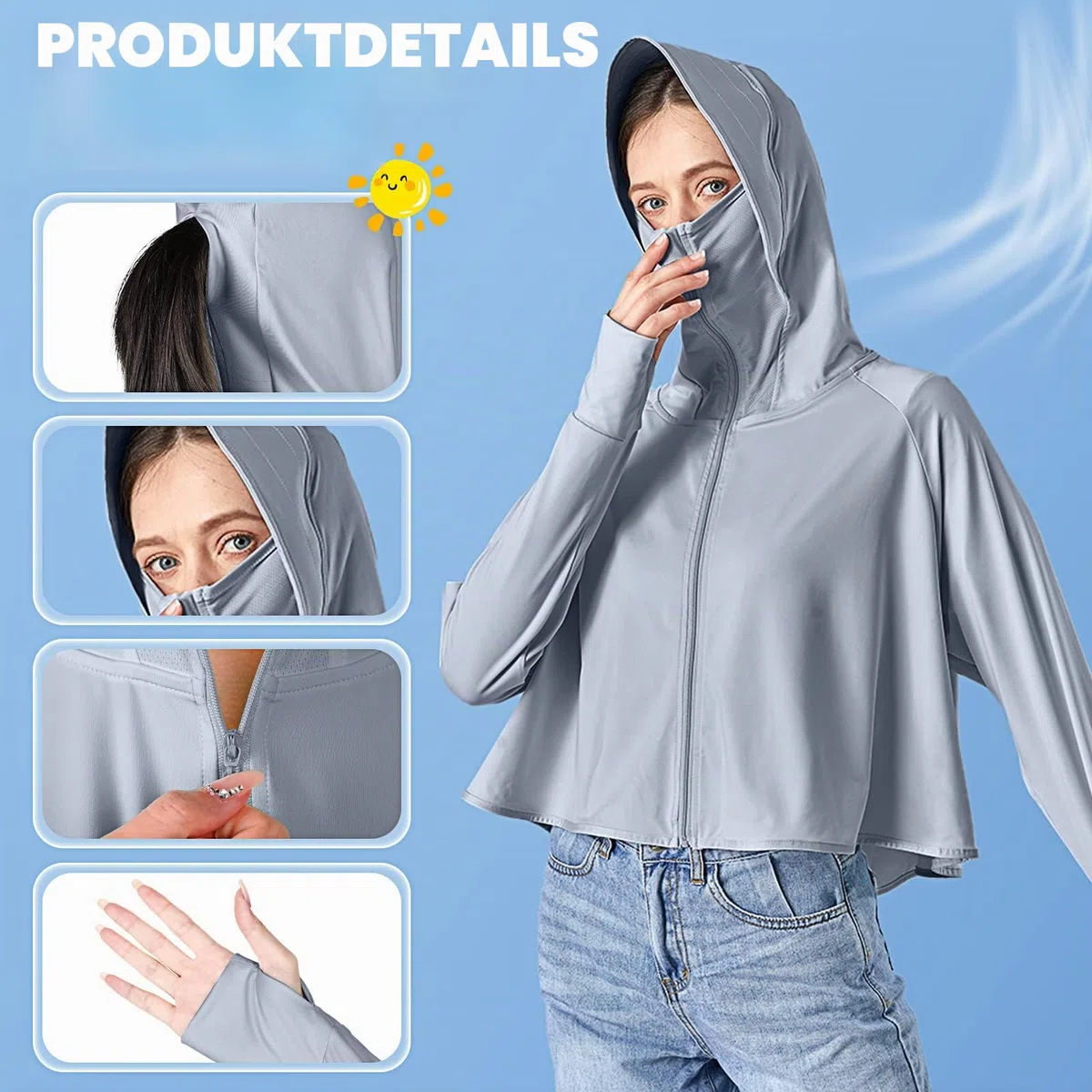 Hercicy 2 Stück kühlende UV-Schutz-Kleidung, Sonnenschutz, Kapuzenjacke, durchgehender Reißverschluss, Sonnenblock, Kleidung für Damen, passend für Größen S-XL