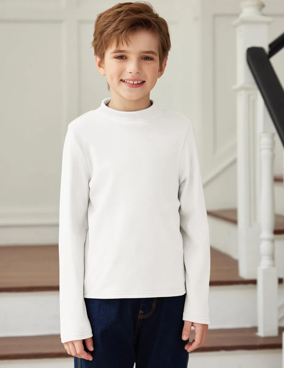 Arshiner Kinder Unterhemd Thermal Top Jungen Langarmshirt Oberteile Klassisch Unterziehshirt Slim Fit Tops Lässige Rollkragenpullover 5-12 Jahre