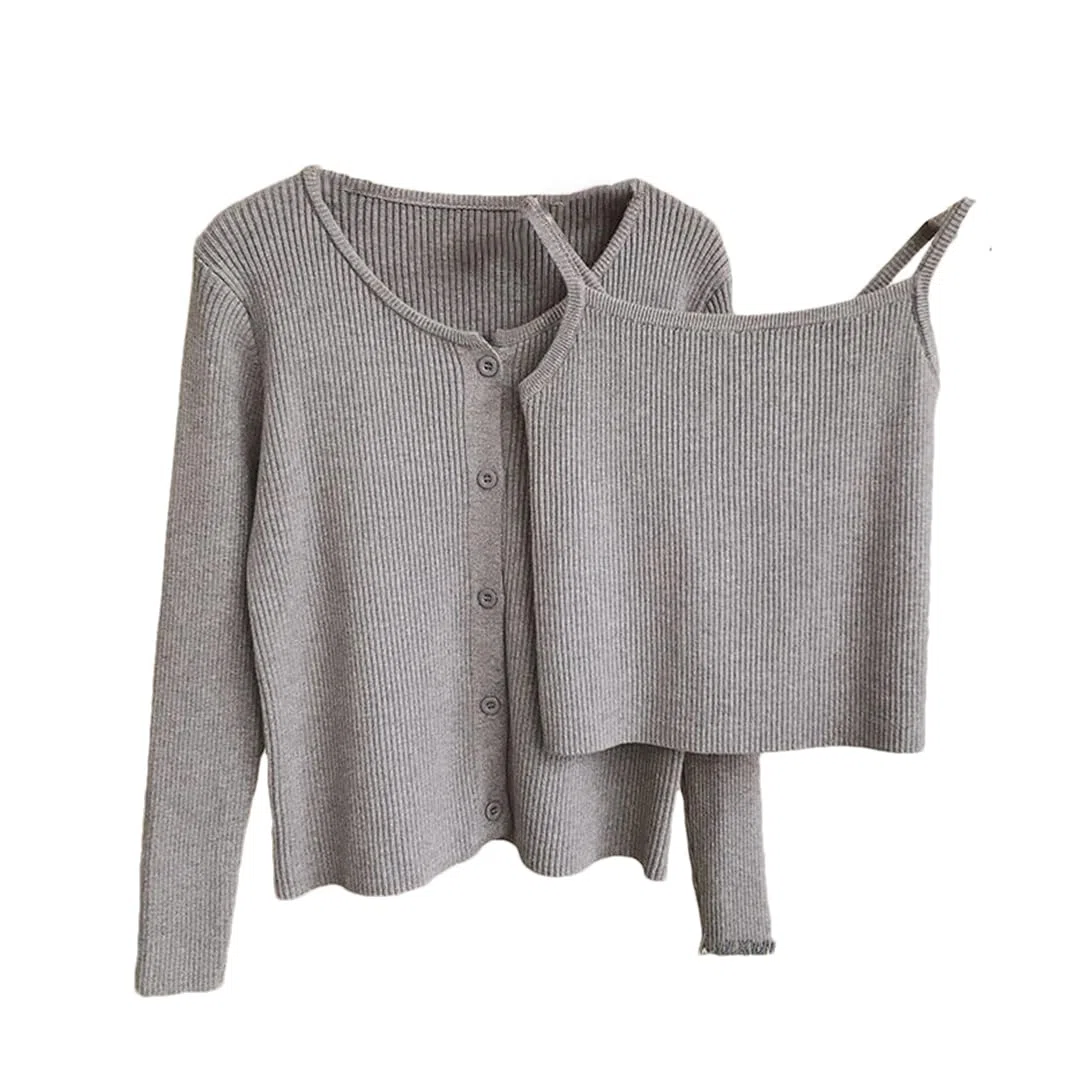 Einreihiges Damen-Tanktop und Strickjacke, zweiteiliges Set