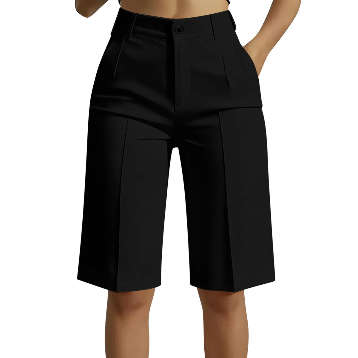 UHouse Shorts Damen Sommer Lang Bermuda Knielang Anzughose Kurz Chino Kurze Hose Elegant Business Damenshorts für Frauen Freizeitshorots Leichte Sommershorts Stoffhose Golfhose