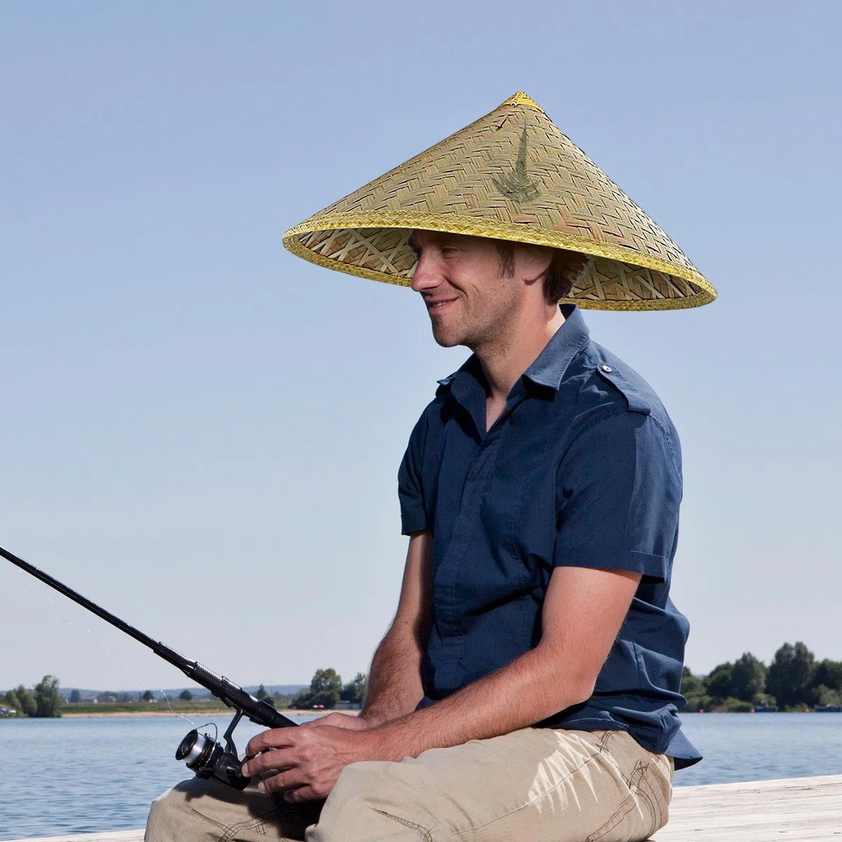 Handgefertigter chinesischer Strohhut | Traditionelle chinesische gewebte Strohkappe mit verstellbarem Seil | gewebter konischer Reisbauer Kostüm Zubehör für Angeln, Gartenarbeit, Camping, Wandern
