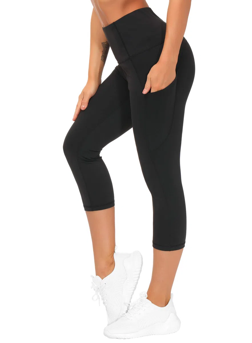 THE GYM PEOPLE Hoch taillierte Capri-Yoga Leggings mit Taschen 3/4-Länge für Damen, Bauchkontroll-Yogahose für Sport und Laufen