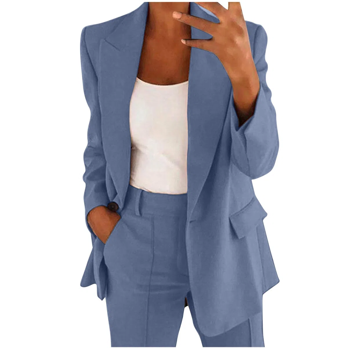 2025 Hosenanzug Damen Elegant 2 Teilig Hosenanzug Langarm Business Anzug Set Zweiteiler Einfarbig Blazer Hose Festlich Lange Hosenanzüge Sportlich Slimfit Streetwear Frauen Baumwolle Freizeitanzug
