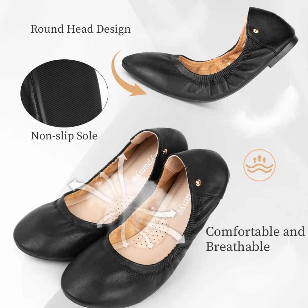 OFFCUP Damen Ballerina Leder, Damen Klassische Ballerinas Flach | Ballerinas Runde Zehe, Freizeit Tanzschuhe Ballerinas Damen Flats Schuhe Weich Leicht Bequem, Gr.38-41