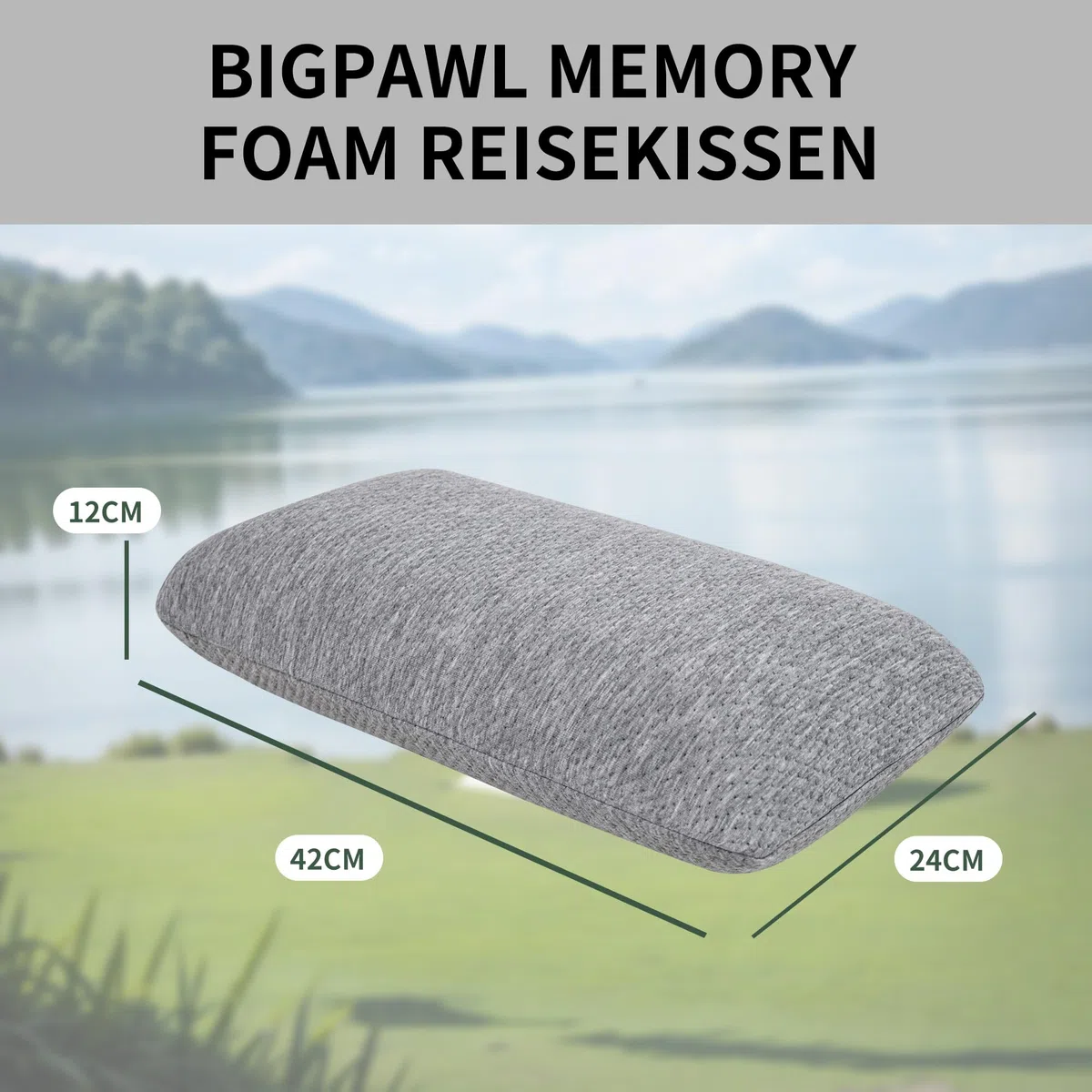 Reisekissen Memory Foam, Reisekopfkissen, Camping Kissen mit Packsack, Ideal für Auto, Flugzeug und Rucksackreisen, Kleines Kissen 42x24x12 cm, mit Waschbarem Kissenbezug