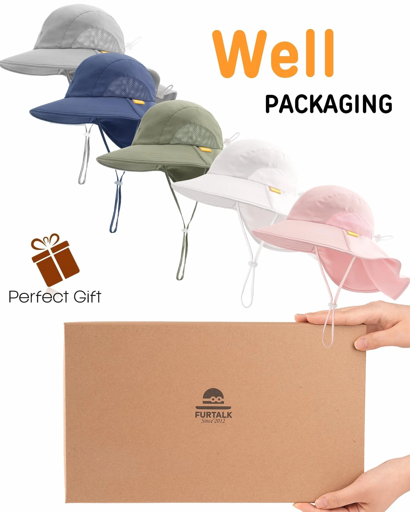 FURTALK Kleinkind Kinder Baby Sonnenhut mit Nackenklappe UPF 50+ UV-Schutz Breite Starre Krempe Jungen Mädchen Strand Schwimmen Sonnenhüte