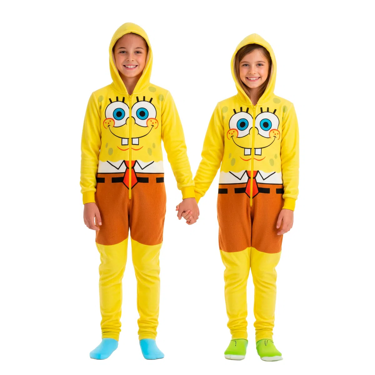 United Labels Spongebob Schwammkopf Kostüm für Kinder, Gelb, Jumpsuit Unisex, Overall mit Kapuze, Einteiler für Karneval Mottoparty