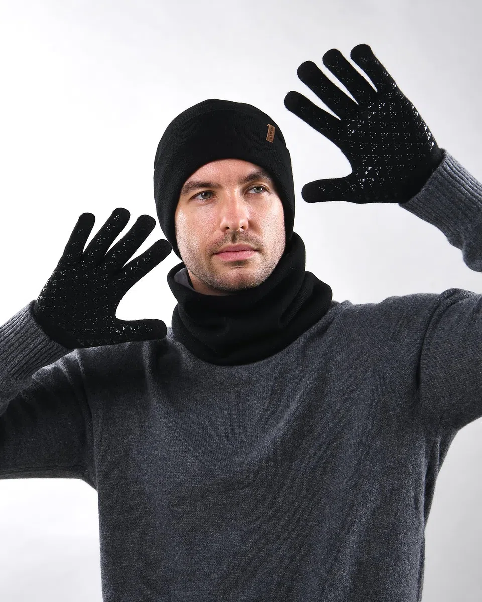 FURTALK Unisex Winter Beanie Mütze Schal und Handschuhe im 3er-Set Herren Damen Wintermütze Winterschal Touchscreen Handschuhe mit weiches Fleecefutter