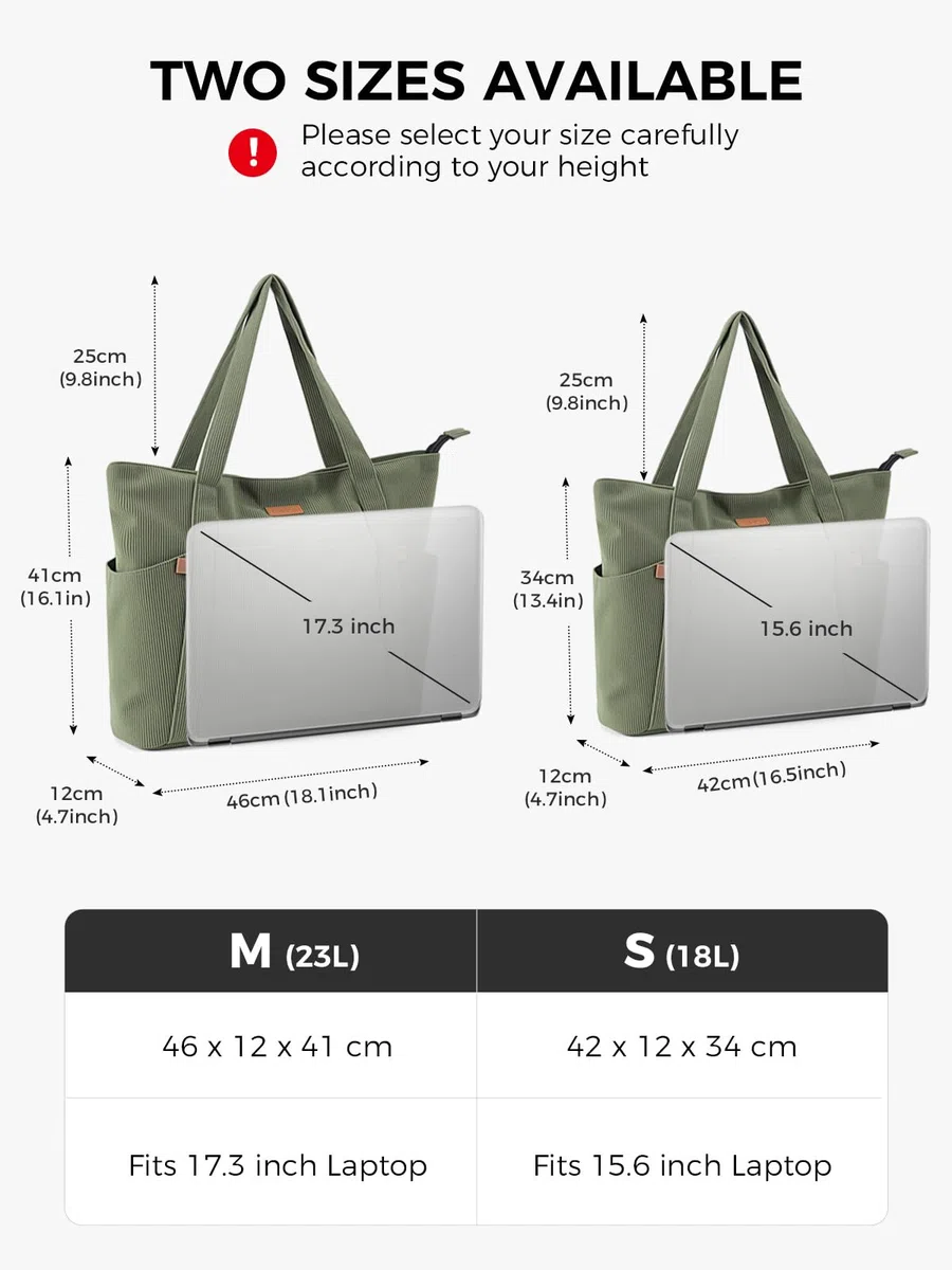 Cord Tasche Damen, Groß Tote Bag Strandtasche mit Reißverschluss, Shopper Tasche Damen Laptoptasche mit 17 Zoll Laptopfach, Elegant Handtasche Umhängetasche für Arbeit Schule Gym-Grün