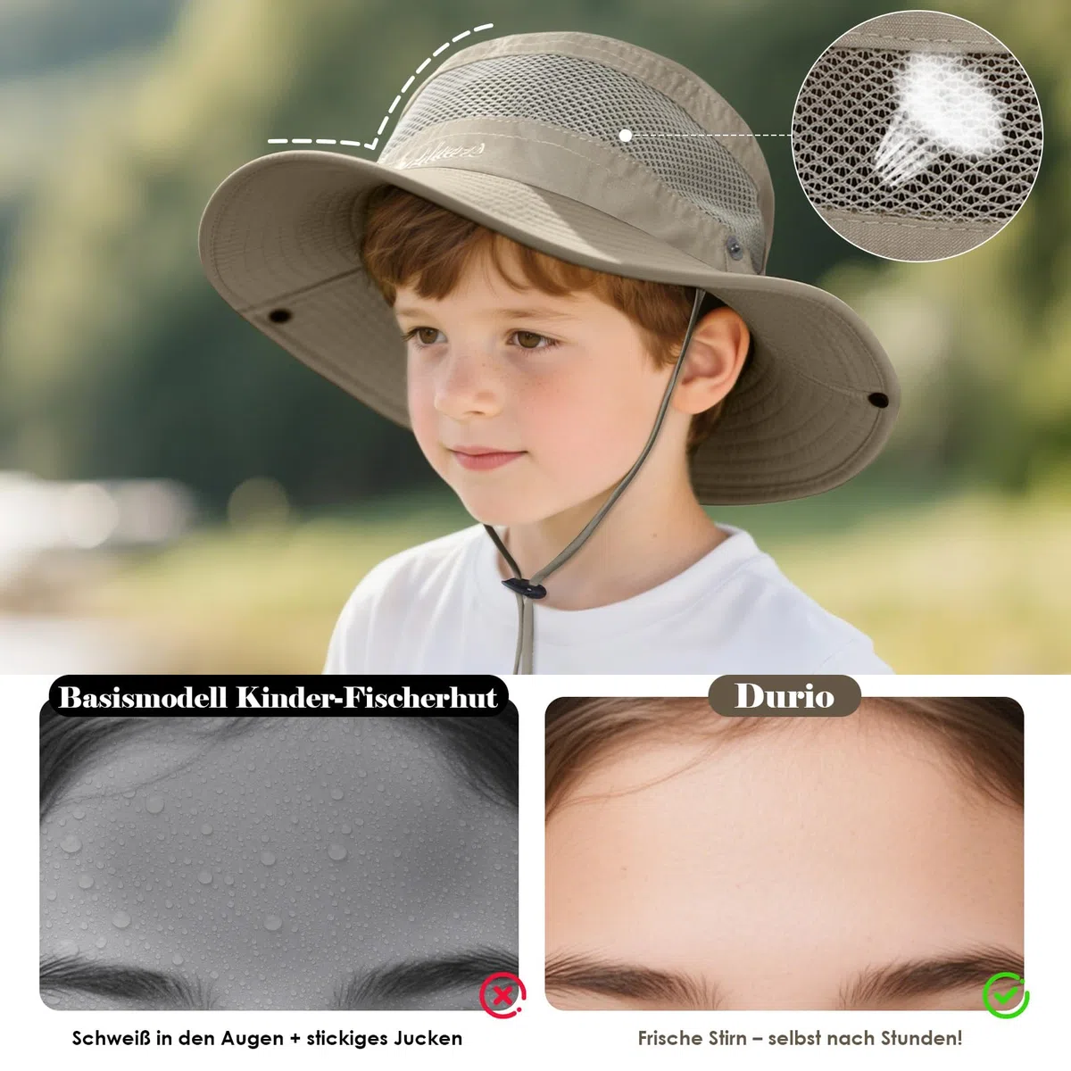 Durio Sonnenhut Kinder Uv Schutz Sonnenmütze mit Kinnriemen Kinder Fischerhut mit Nackenschutz Kinderhut Atmungsaktiv Sonnenschutz Sonnenhut aus Baumwolle für Jungen 4-12 Jahre