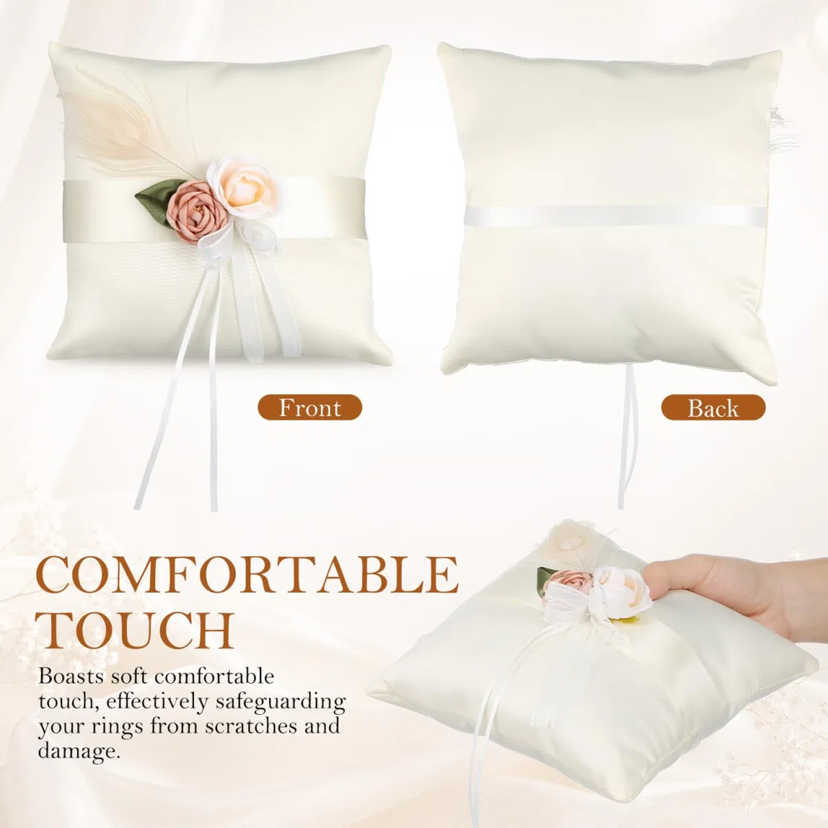 CLISPEED Satin Ringkissen zur Hochzeit Kleines Florales Ringhalter Kissen aus Weichem Satin Brautringkissen für Zeremonie und Schmuck