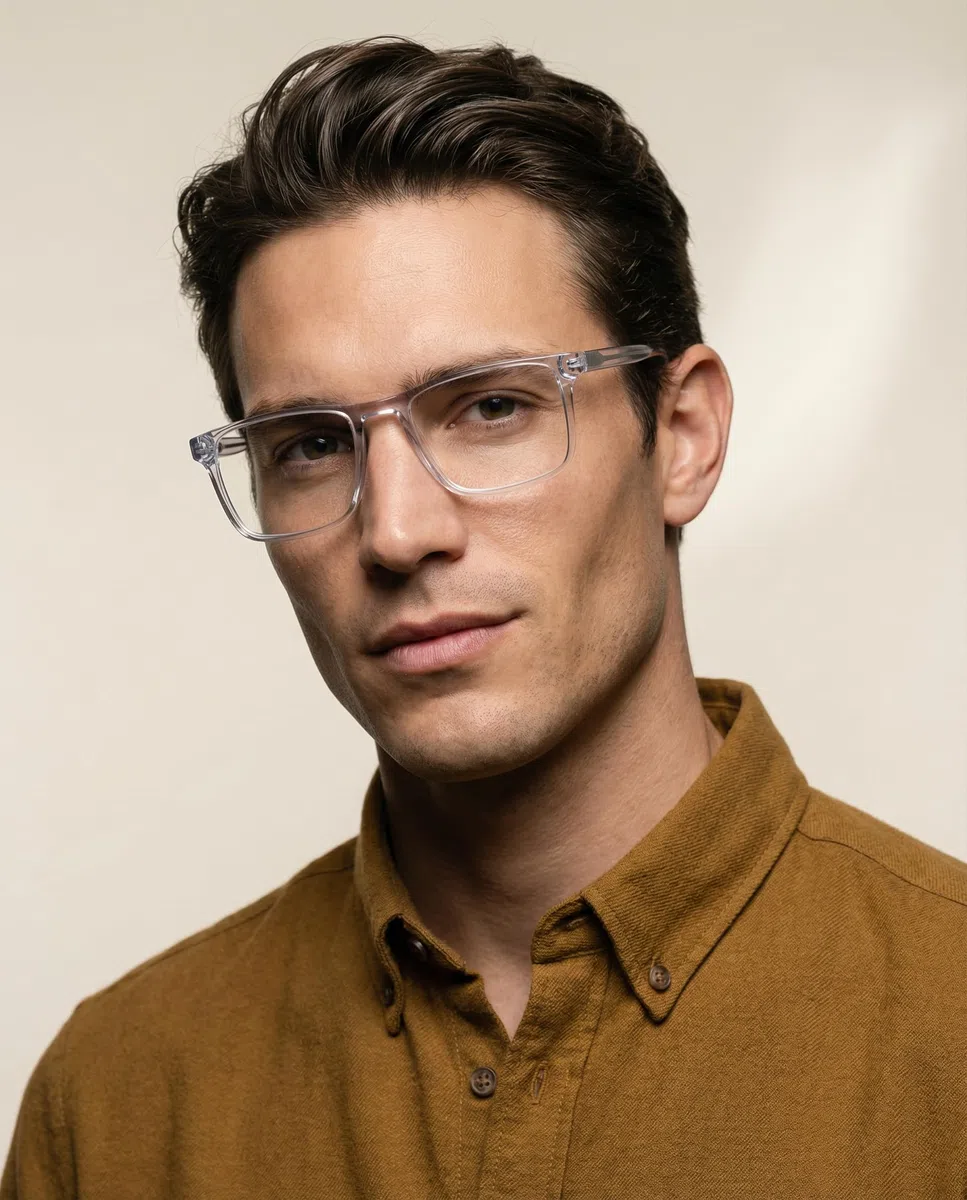 DAKOTA Brille mit Sehstärke für Herren optional mit Sonnenbrillentönung oder Blaulichtfilter, Rechteckig, gefertigt aus Acetat (inklusive Brillenetui)