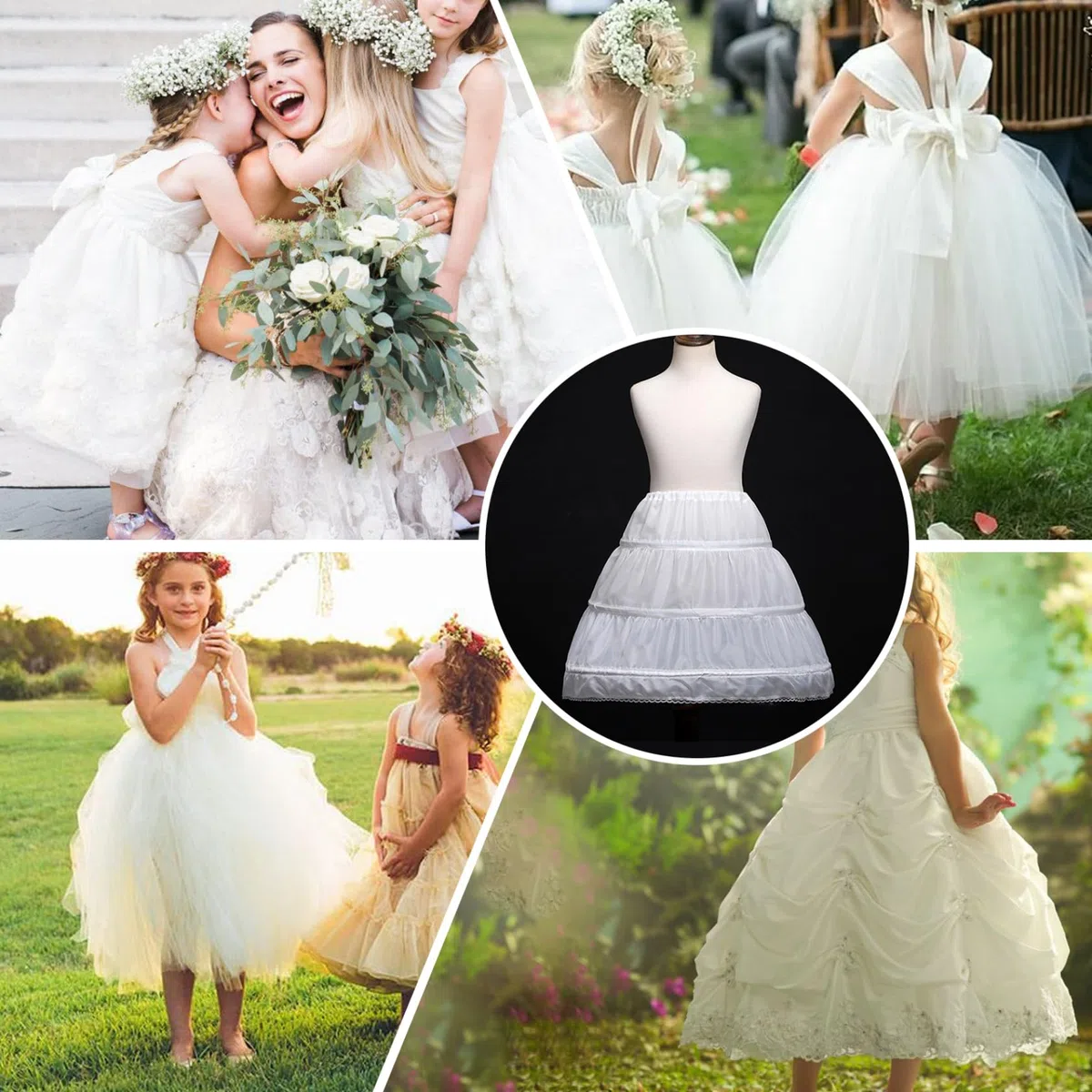 Crinoline Unterrock 3 Hoop -Rock für Kinder 25 '' Long Petticoat Rock für Mädchen verstellbares Kleinkind unter Kleid geschwollener Rock
