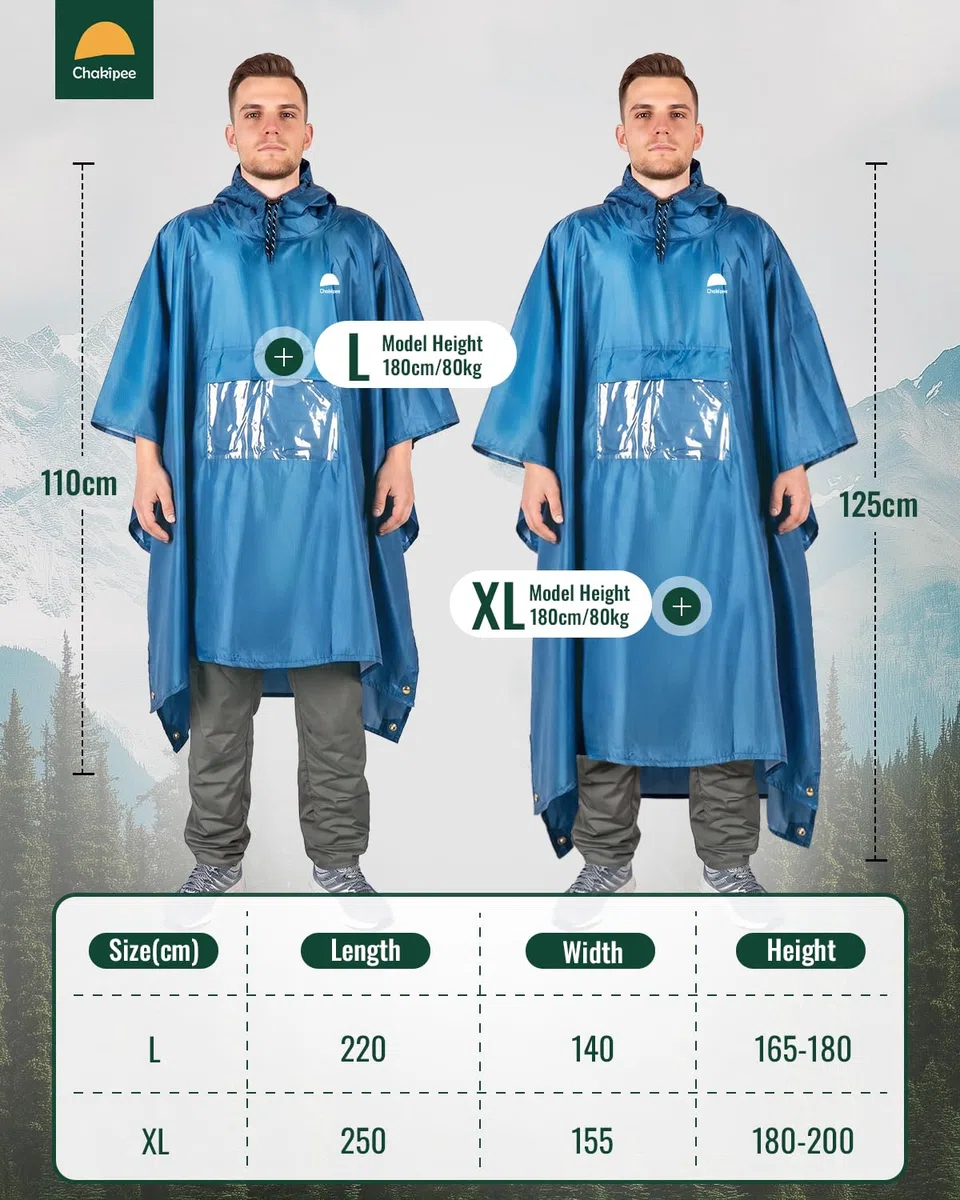 Regenponcho Wasserdicht Erwachsene Wiederverwendbar Regencape Leichtgewicht mit Transparenter Tasche, Packbarer Rain Poncho Mehrzweck für Reisen, Wandern, Camping, Festivals