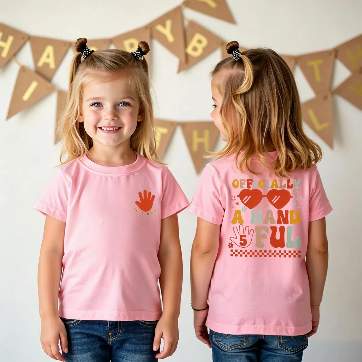 5.Geburtstag T-Shirt Mädchen Geburtstagsshirt Officially A Hand FUL Drucken Tshirt Sommer Kurzarm Shirts Fünfter Jahre Schwester Shirt Kinder Rundhals Top Ankündigung Outfit