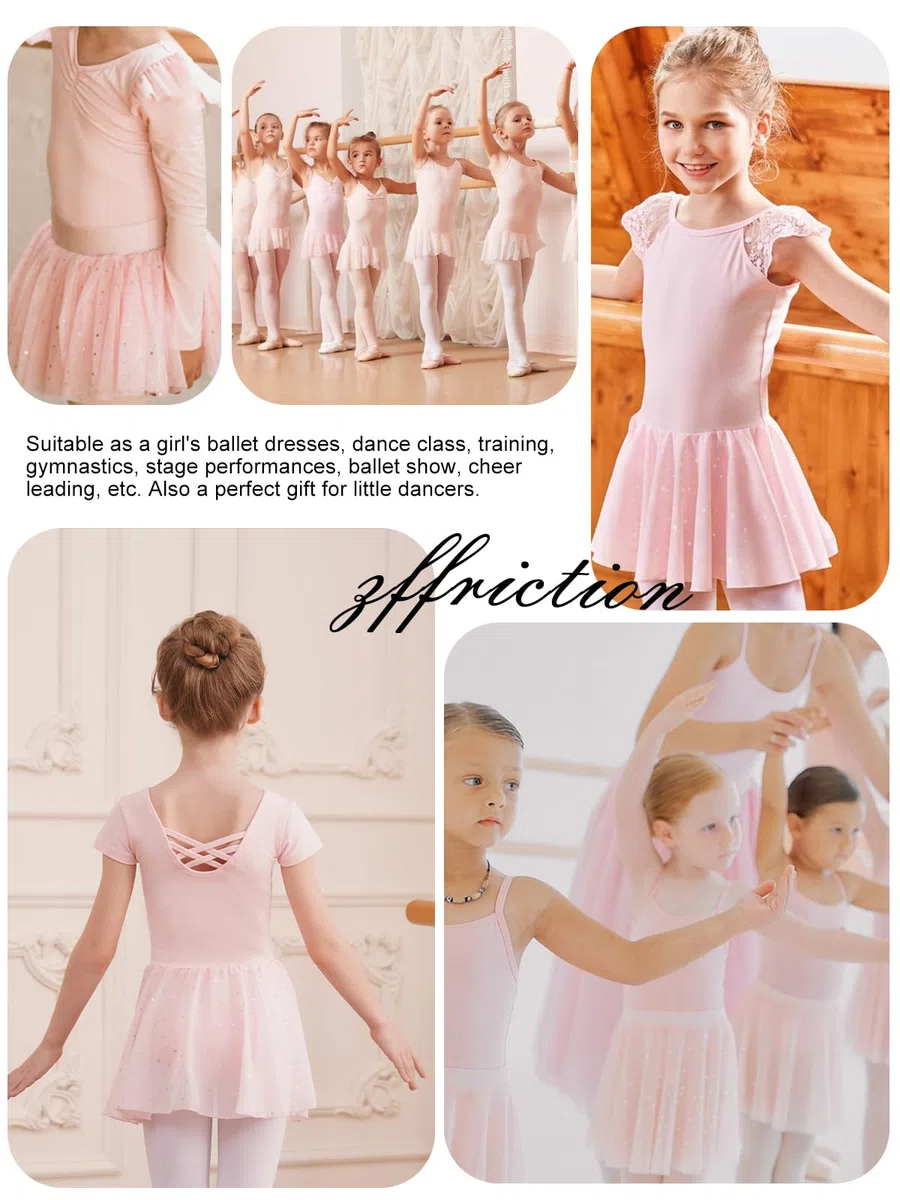 Kinder Ballettkleidung Mädchen Ballettkleid Baumwolle Kurzarm Ballettanzug Mädchen Tanzkleid Balletttrikot mit Glitzerndes Chiffon Rock Tütü 2-11 Jahre