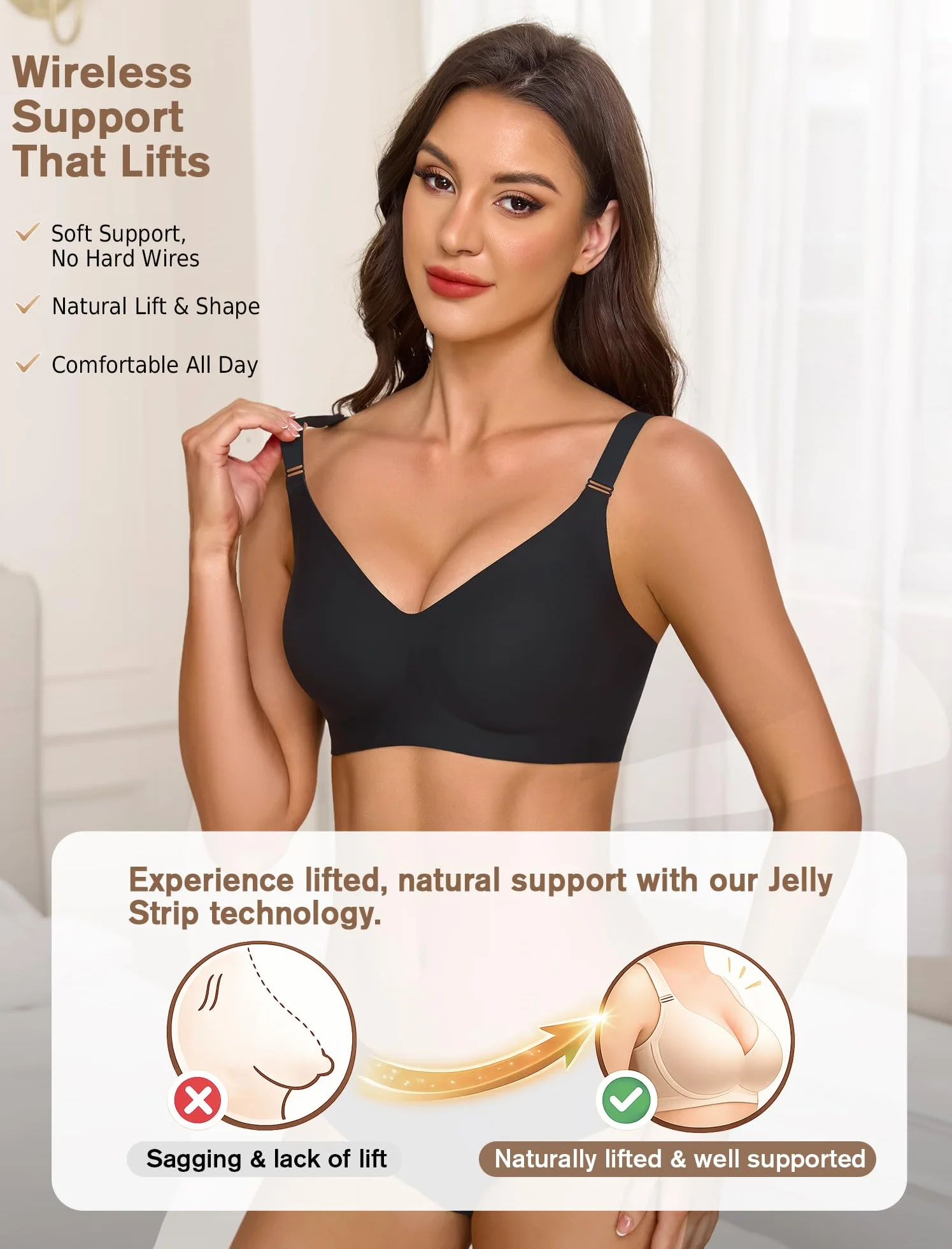 BH Damen Ohne Bügel Push Up BH Gepolstert Soft Nahtloser BHS Seamless Bequemer T-Shirt BH Komfort Vollschalen Bra Klassische Bustier Starker Halt Bralette für Noamale und Große Brüste