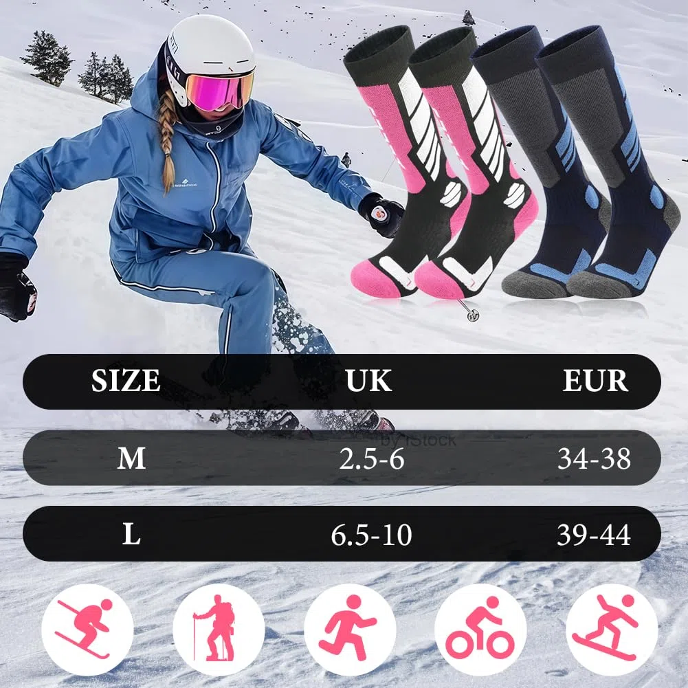 flintronic 2 Paar Skisocken, Winterwarme Snowboard-Thermosockenantiblasen Skistrümpfe, Extra Starke Polsterung, Warm Dick Zum, Atmungsaktive, Geruchshemmendel