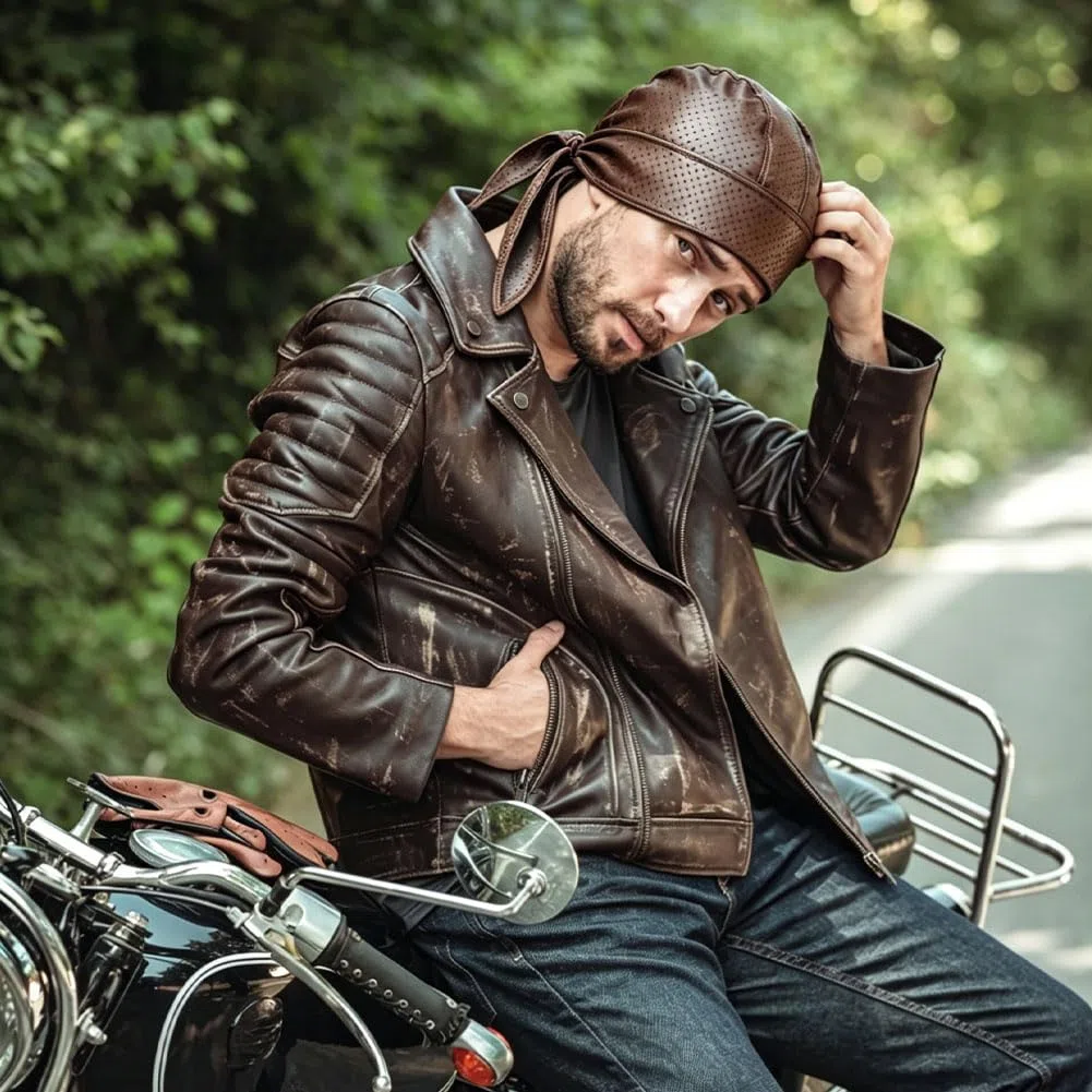 Biker-Kappe aus PU-Leder, für Herren und Damen, Helm-Innenfutter, Bandana, Motorrad, Durags, Radmütze, Radmütze, 2 Stück