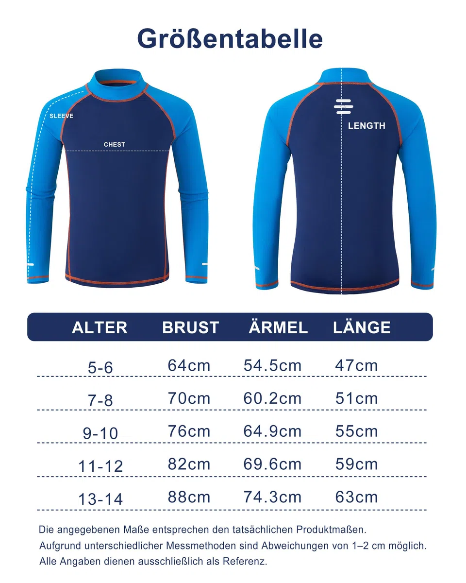 Kinder UV Shirt Langarm mit Reflektorstreifen Jungen Mädchen Badeshirt UPF 50+ Sonnenschutz Schwimmshirt Rashguard Schnelltrocknend Chlorresistent 5-14 Jahre