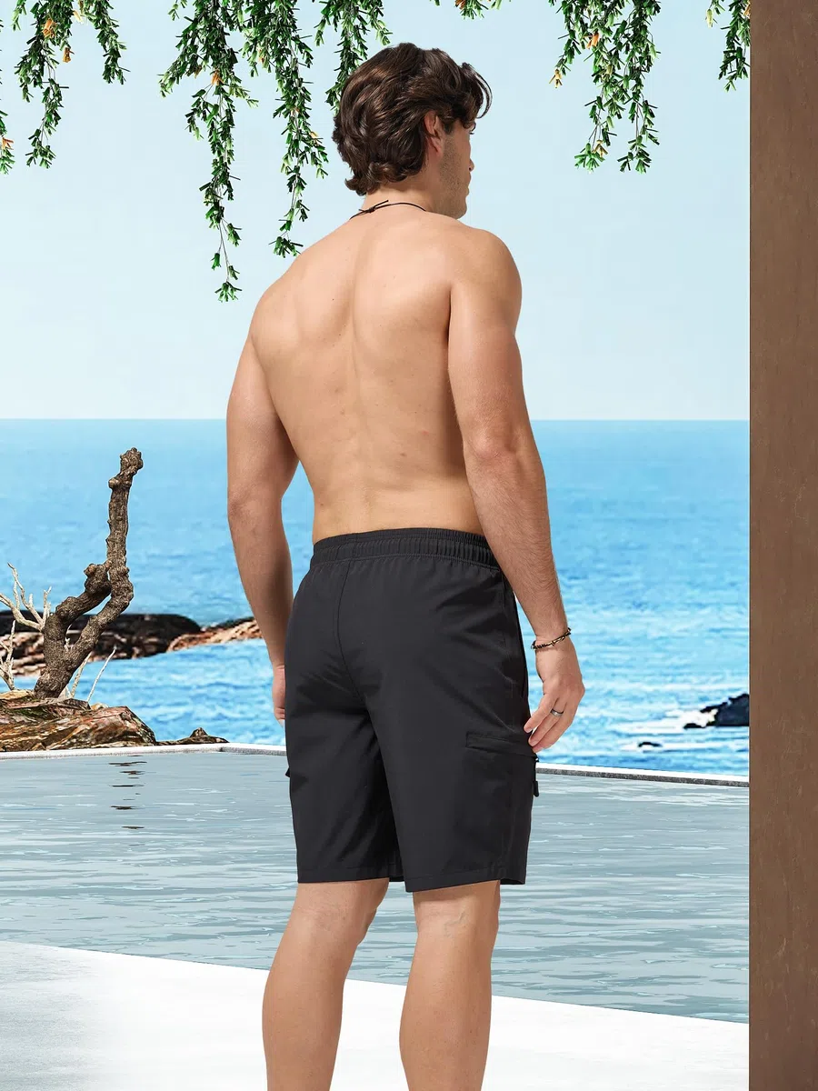 Arcweg Badehose Herren Cargo Shorts mit Reißverschlusstasche - Lange & Schnelltrocknende Badeshorts Schwimmhose ohne Innenfutter für Freizeit, Strand und Sport S-3XL