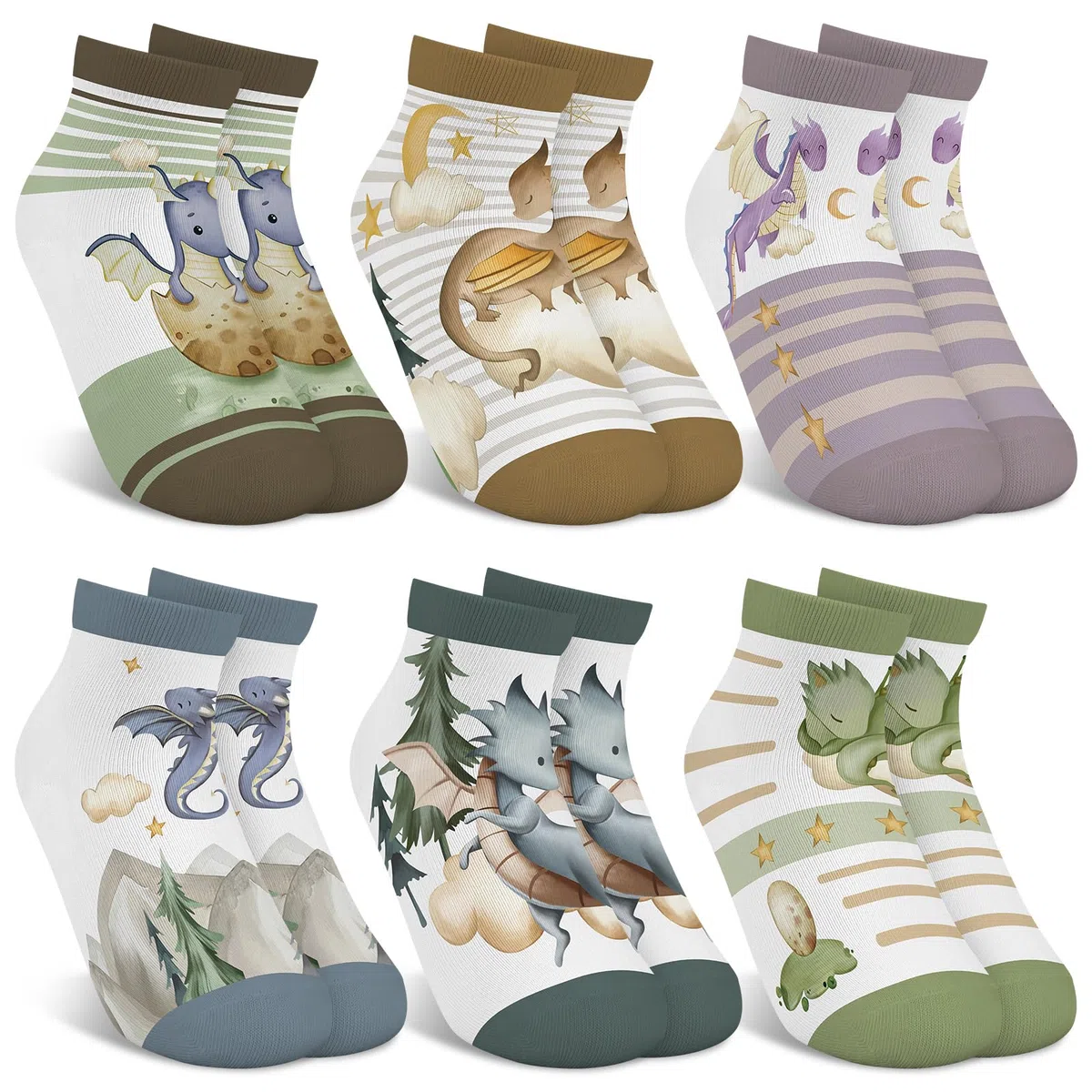 6 Paare Söckchen Kinder Jungen Bunte Dinosauriermuster Boho Baumwolle Socken kinder 23-26/27-30