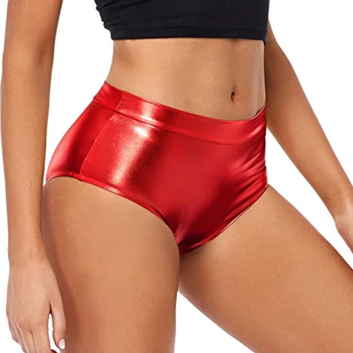 Generisch Hoch taillierte metallische Booty-Shorts für Damen, Rave-Hose zum Tanzen, Hotpants, Clubwear