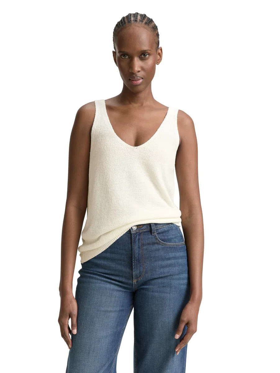 Tom Tailor Denim Damen Stricktop mit V-Ausschnitt