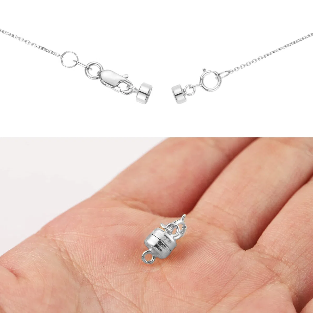 KISSPAT Magnetverschluss und Kettenverlängerung Set, 925 Sterling Silber Magnetverschluss, Magnetverschluss Kette, für Halskette Armband Schmuck