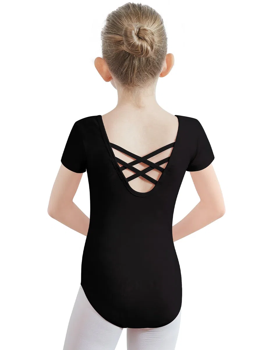 Ballettanzug Mädchen, Kinder Ballett Trikot Kurzarm Ballett Gymnastik Turnanzug Tanz-Body aus Baumwolle für Damen Kinder Schwarz Weiß Rosa(Größe 110-170)