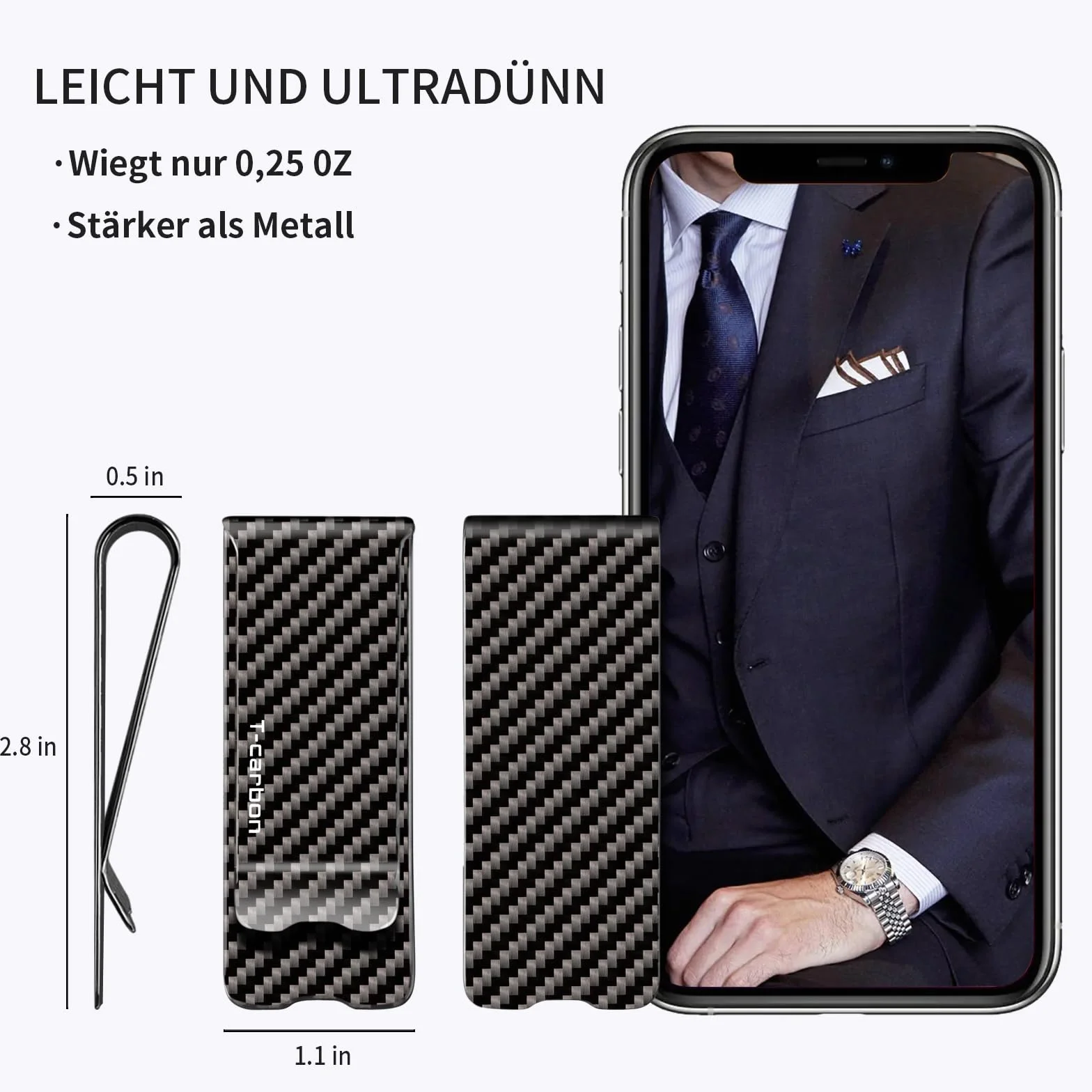 T-carbon-Echte Kohlefaser Geldklammer-Tragbare einfache Geldscheinklammer-Geldklammer für Männer-Carbon Fiber Money Clip Kreditkartenetui Banknotenetui Namenskartenetui（Glossy Schwarz）