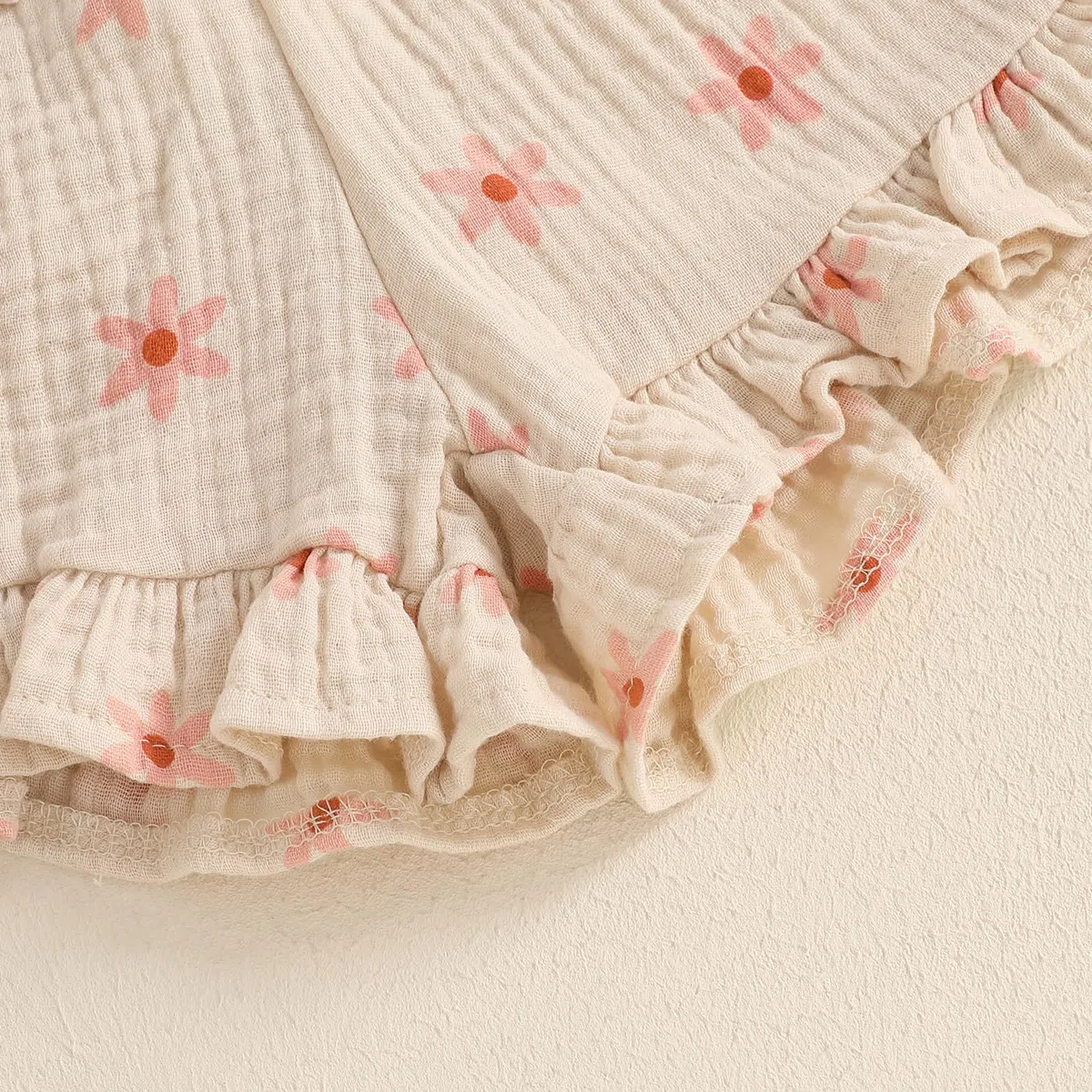 Baby Mädchen Musselin Kleidungset Kurzarm Oberteil+ Shorts Rüschen Babysets Schleife und Blumenmuster Bekleidungssets für Neuergeborene