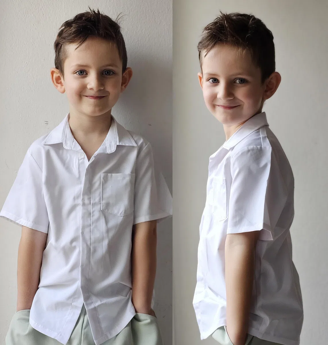 Arshiner Jungen Hemd Sommer Knopfleiste Shirt Kurzarm Kinderhemd Einfarbig Formale Schuluniform Kinder Freizeithemd Mode Oberteil mit Brusttasche 5-12 Jahre