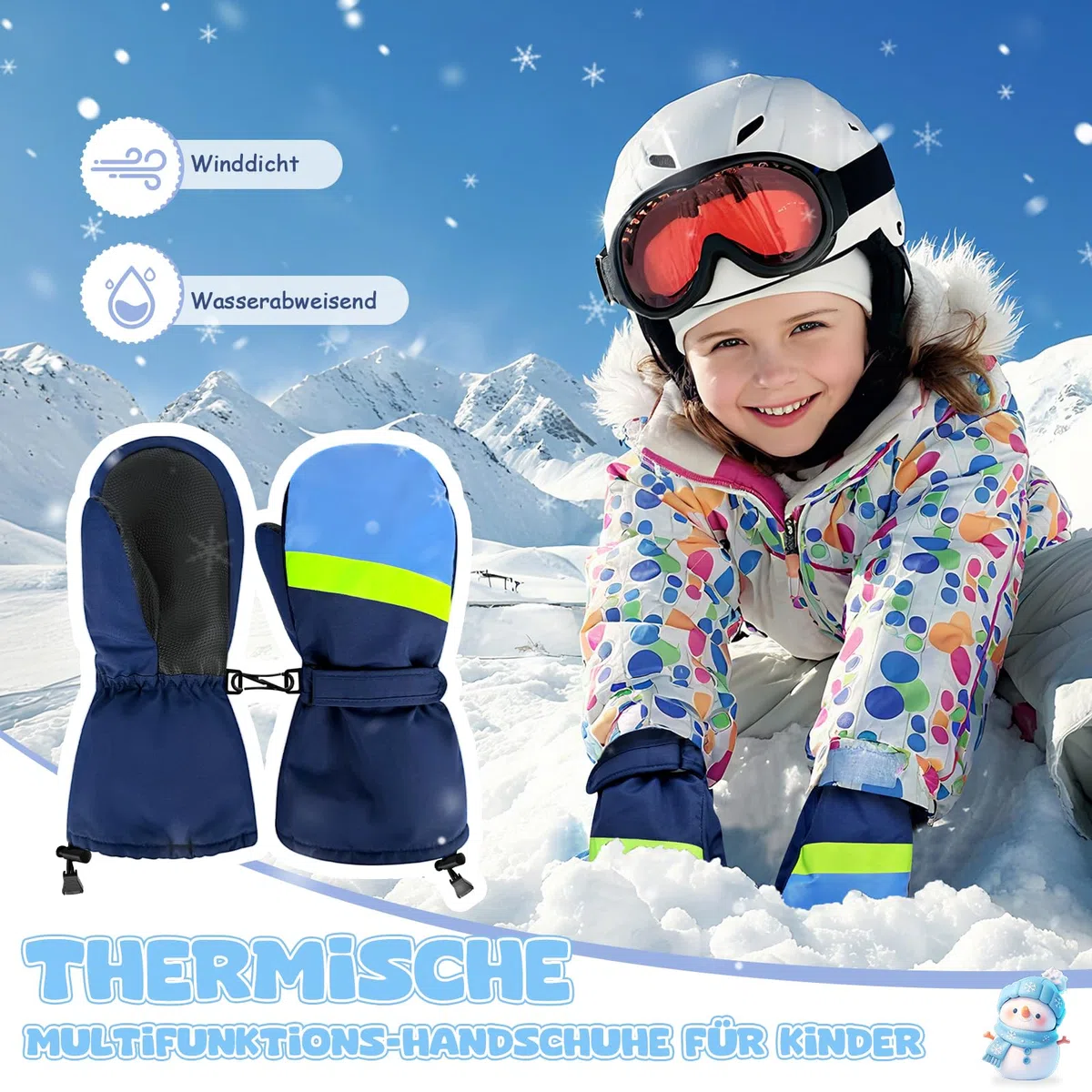 LeapBeast Skihandschuhe Kinder, 2-6 Jahre Handschuhe Kinder wasserdichte, Handschuhe Verstellbaren Bündchen Wintersport, Kinder Fäustlinge für Jungen und Mädchen