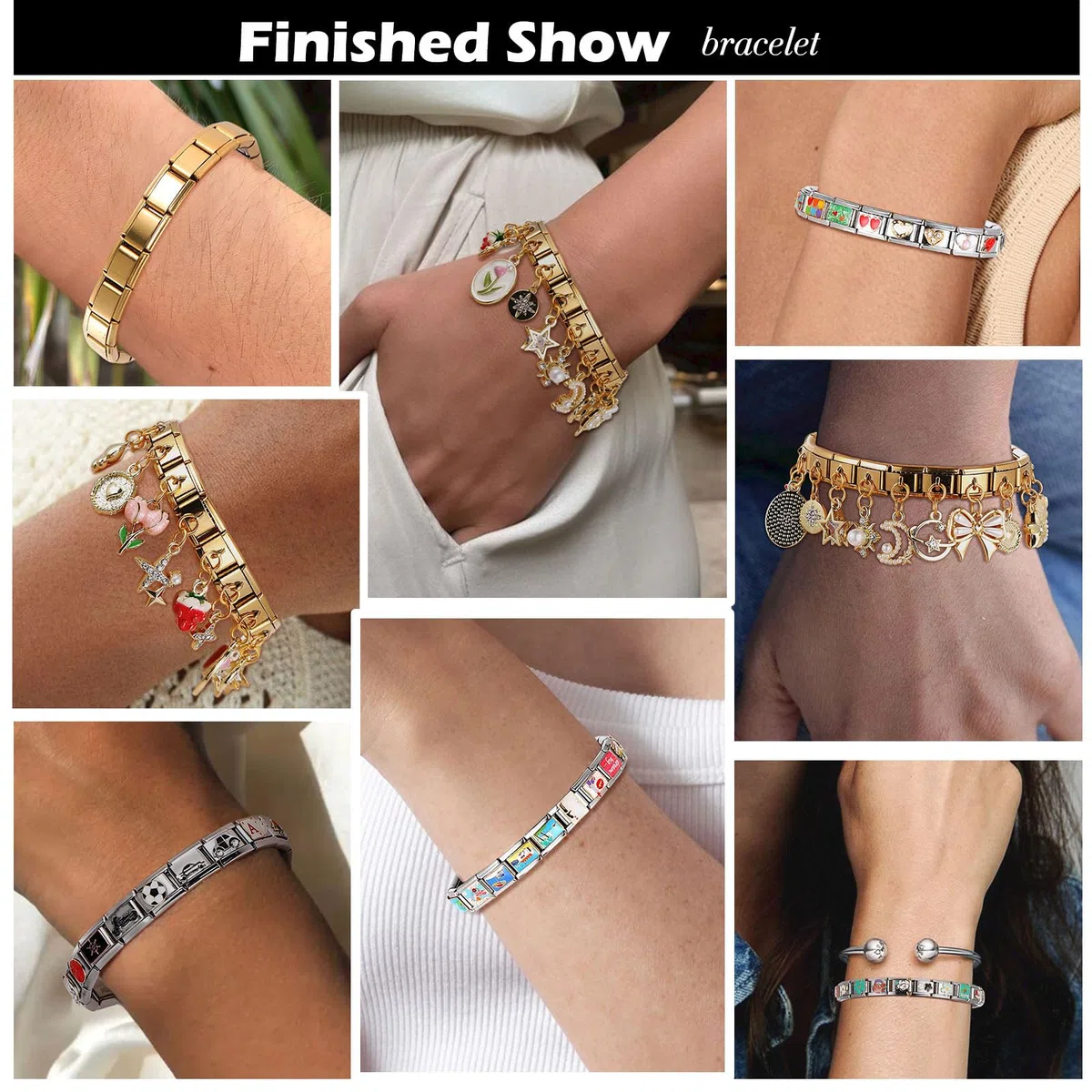 Dihope Italian Charm Bracelet Gold 9mm Edelstahl Italienische Armband Charms Modular DIY Italian Charm Module Abnehmbar Italian Style Charms Armband Zubehör für Damen Herren Geschenk