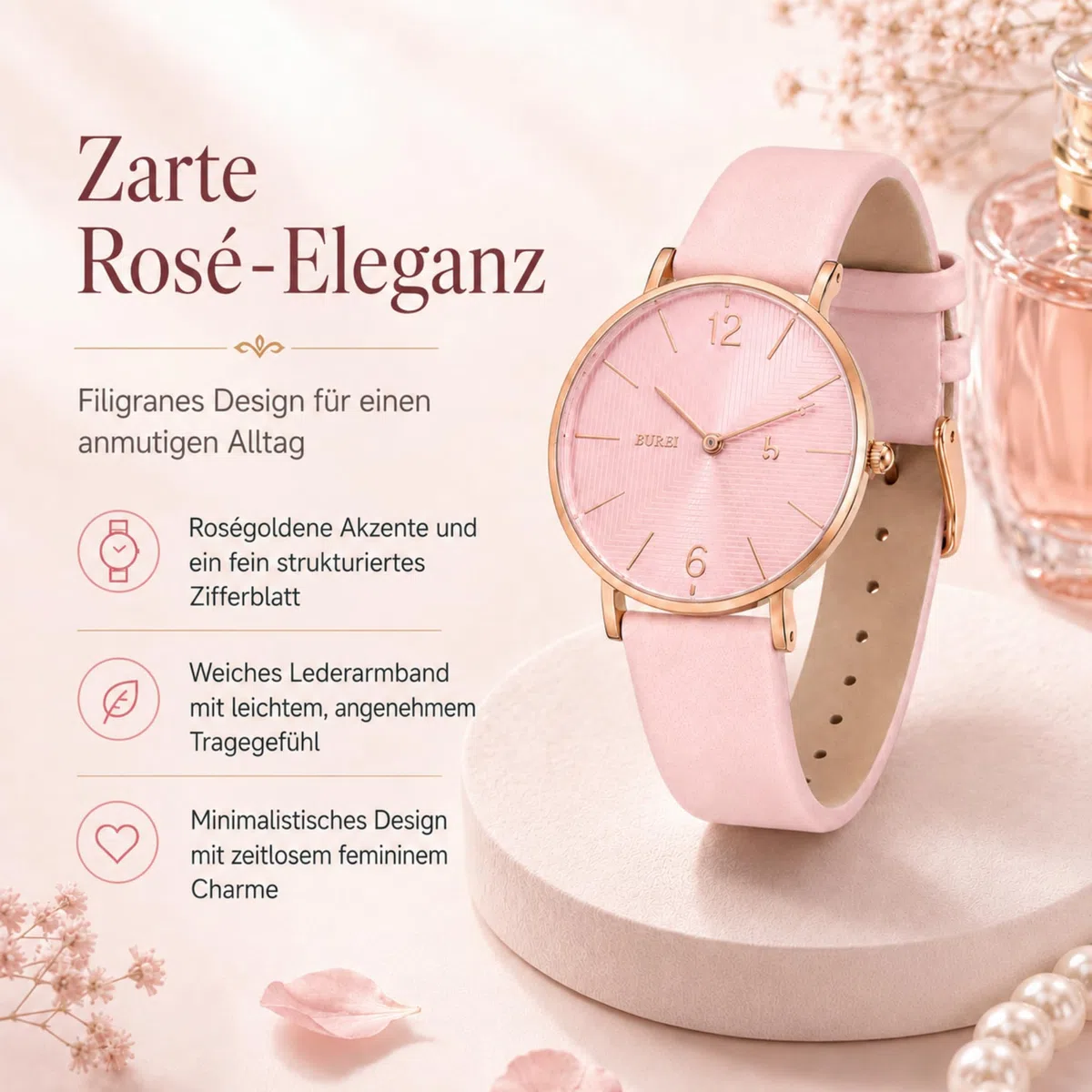 BUREI Ultradünne Damenuhr Minimalistisches Japanisches Klassisch delstahl Armbanduhr Damen Geschenke für Frauen