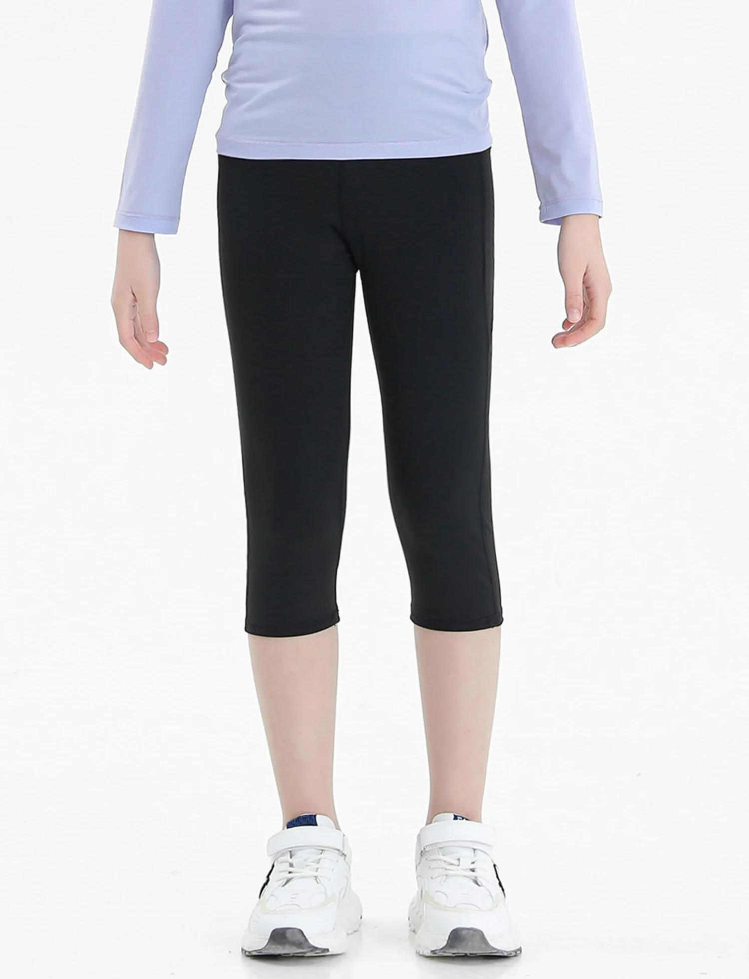 SEAUR Mädchen Sport Leggings 3/4 Yogahose mit Tasche Einfarbig Eng Jogginghose Laufhose Sporthose Trainninghose 110-152