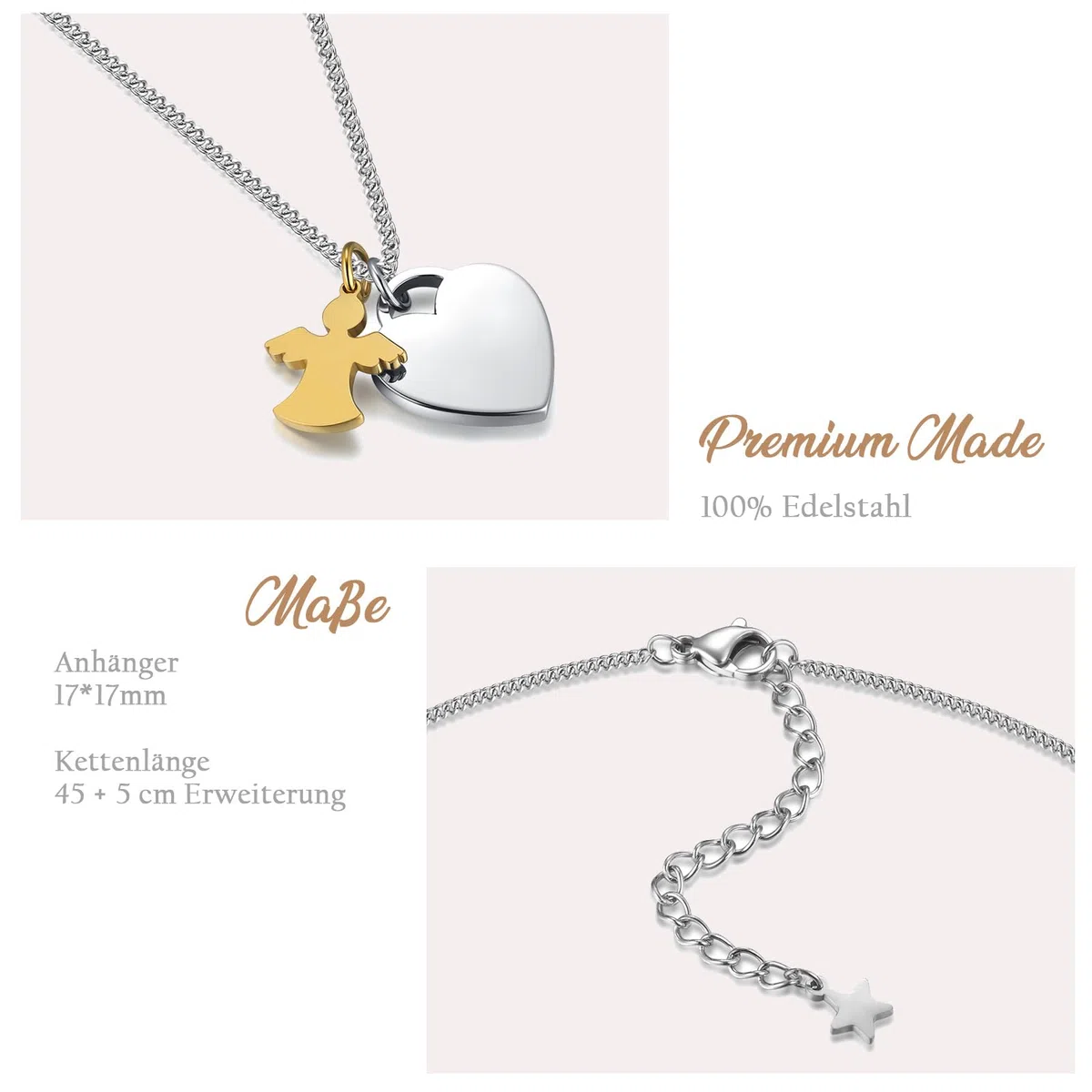 TMT Personalisierte Taufkette für Mädchen mit Schutzengel oder Kreuz (silber & rose-gold) | Kette mit Namen Gravur | Ideal als Geschenk zur Einschulung, Firmung, Taufe, Taufgeschenke für Mädchen