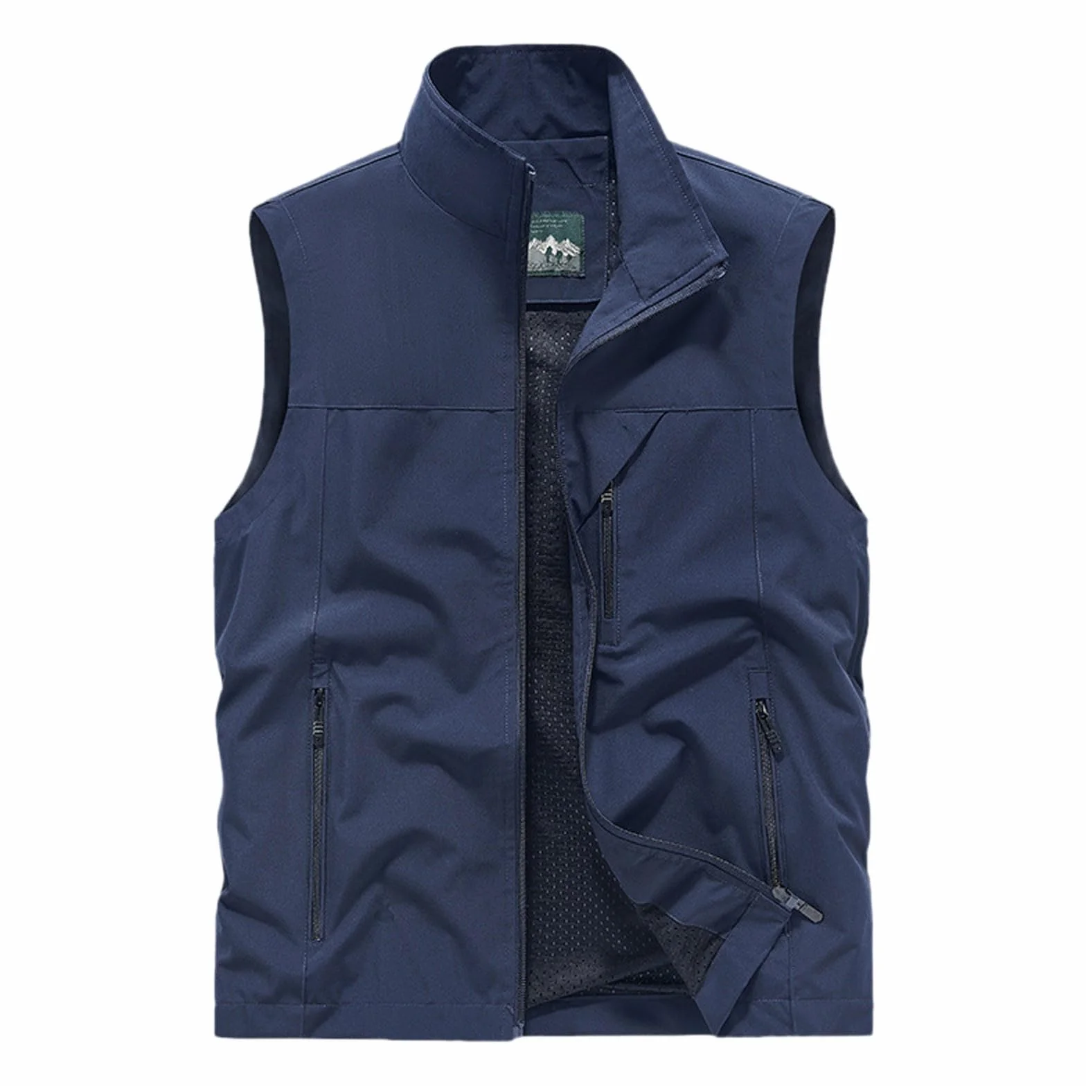 Generisch Weste Herren, Ärmellose Mesh Design Fahrradjacke Große Größen Jacke Übergangsjacke Bequeme Laufweste Mit Taschen Und Reißverschluss Baggy Einfarbig Oberbekleidung Für Camping