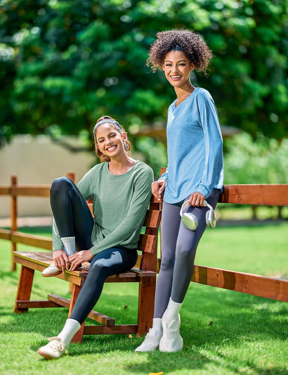 Gyabnw Damen Langarm Sport Activewear Gym Top mit Rundhalsaus und reflektierendem UV-Schutz für Fitness und Wandern