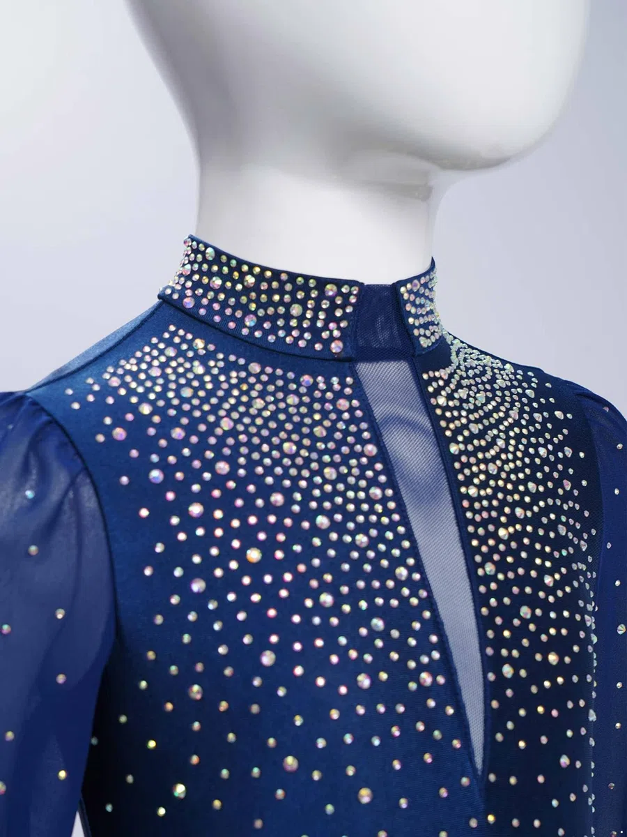 FEESHOW Jungen Turnanzug Langarm Glitzer Strass Latein Tanz Hemd Body Ballett Trikot Mit Stehkragen Kinder Ballsaal Modern Dancewear