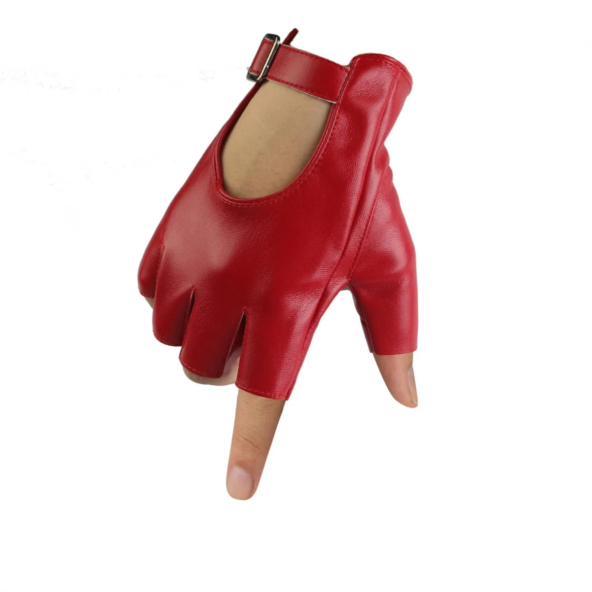 Long Keeper Fingerlose Lederhandschuhe Damen Ungefüttert Fahrhandschuhe Halbfinger Frauen Handschuhe Leder Punk Costume für Fahren Cosplay, Einheitsgröße