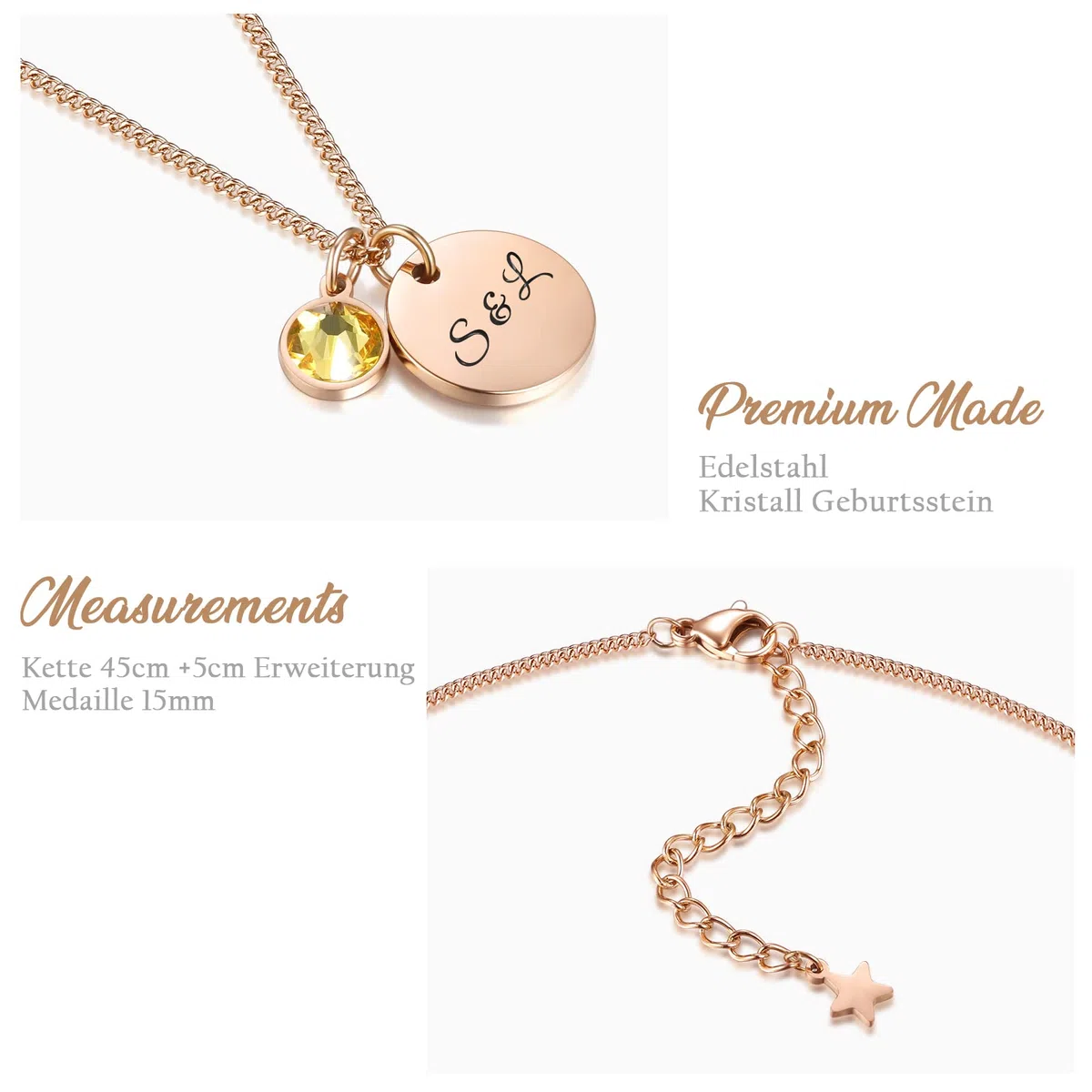 TMT Personalisierte Namenskette mit Gravur und Kristall Buchstaben initialen (silber & rose-gold) Geburtstagsgeschenk für Frauen und Mädchen Geschenk Kette Mutter Oma BFF Bridesmaid
