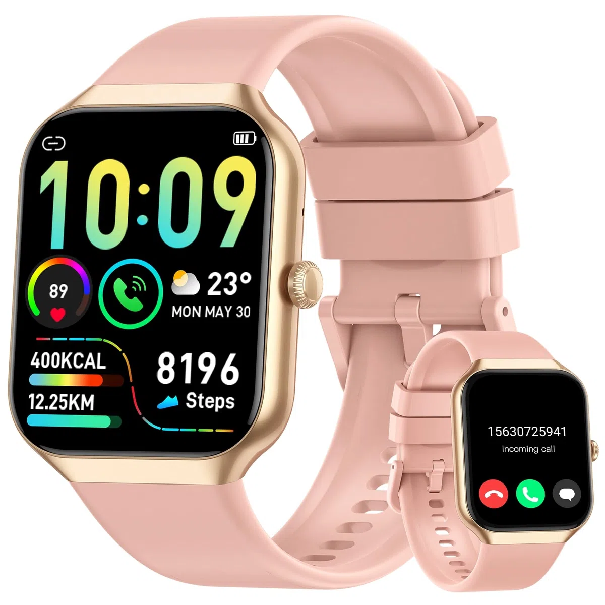 Smartwatch Damen mit Telefonfunktion, 1,96" HD Touch Fitnessuhr mit Pulsuhr und Schlafanalyse Fitness Tracker, Smart Watch mit 113+Sportmodi IP68 Wasserdicht Sportuhr für iOS Andriod, Roségold