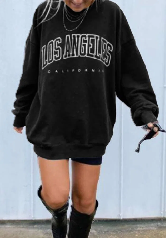 GeGekoko Damen übergroße Sweatshirt Los Angeles Vintage Oversized Langarmshirt Rundhals Pullover Casual Oberteile Tops