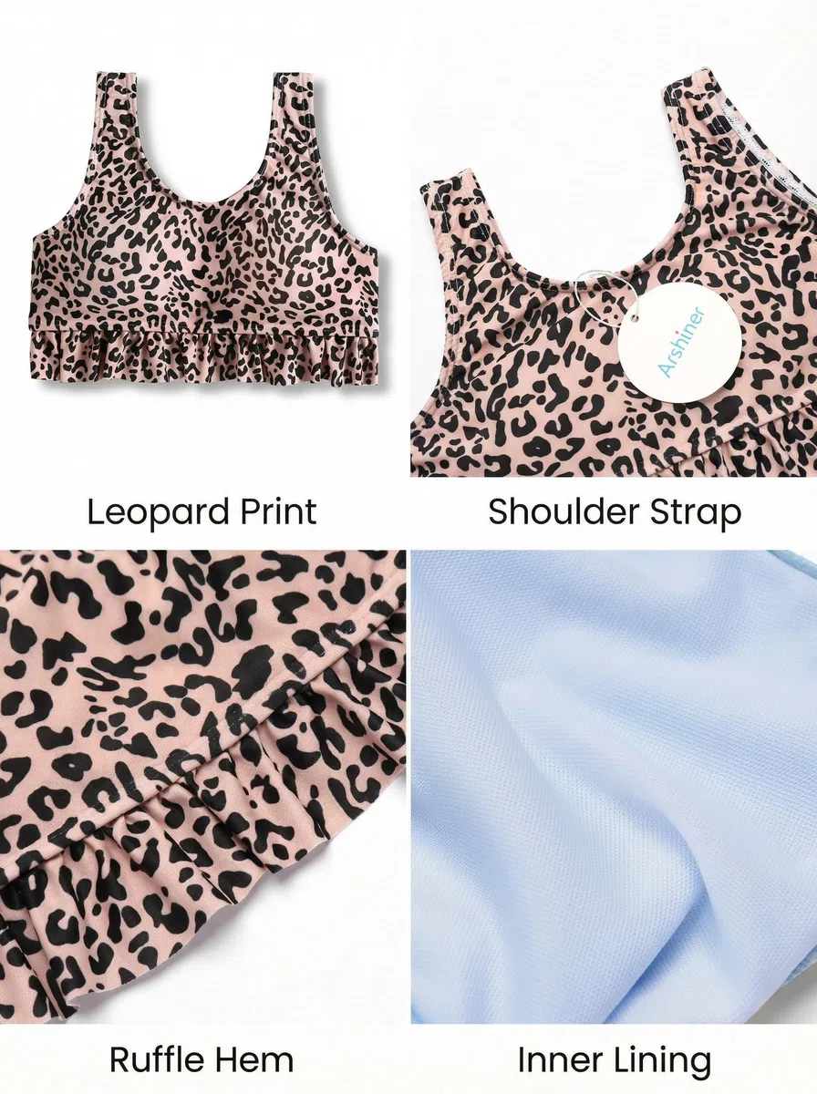 Arshiner Mädchen Bikini Kinder Tankini Set Sommer Rüschen Bustier Bikinislip Zweiteiliges Badeanzüge Blumendruck Strand Surf Bademode 5-12 Jahre